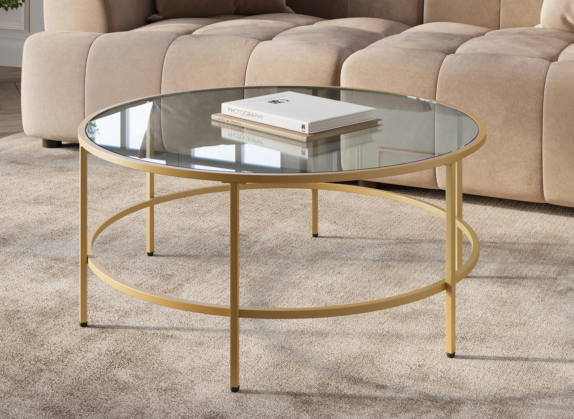 THESSA Couchtisch aus schwarzem Glas und Metall