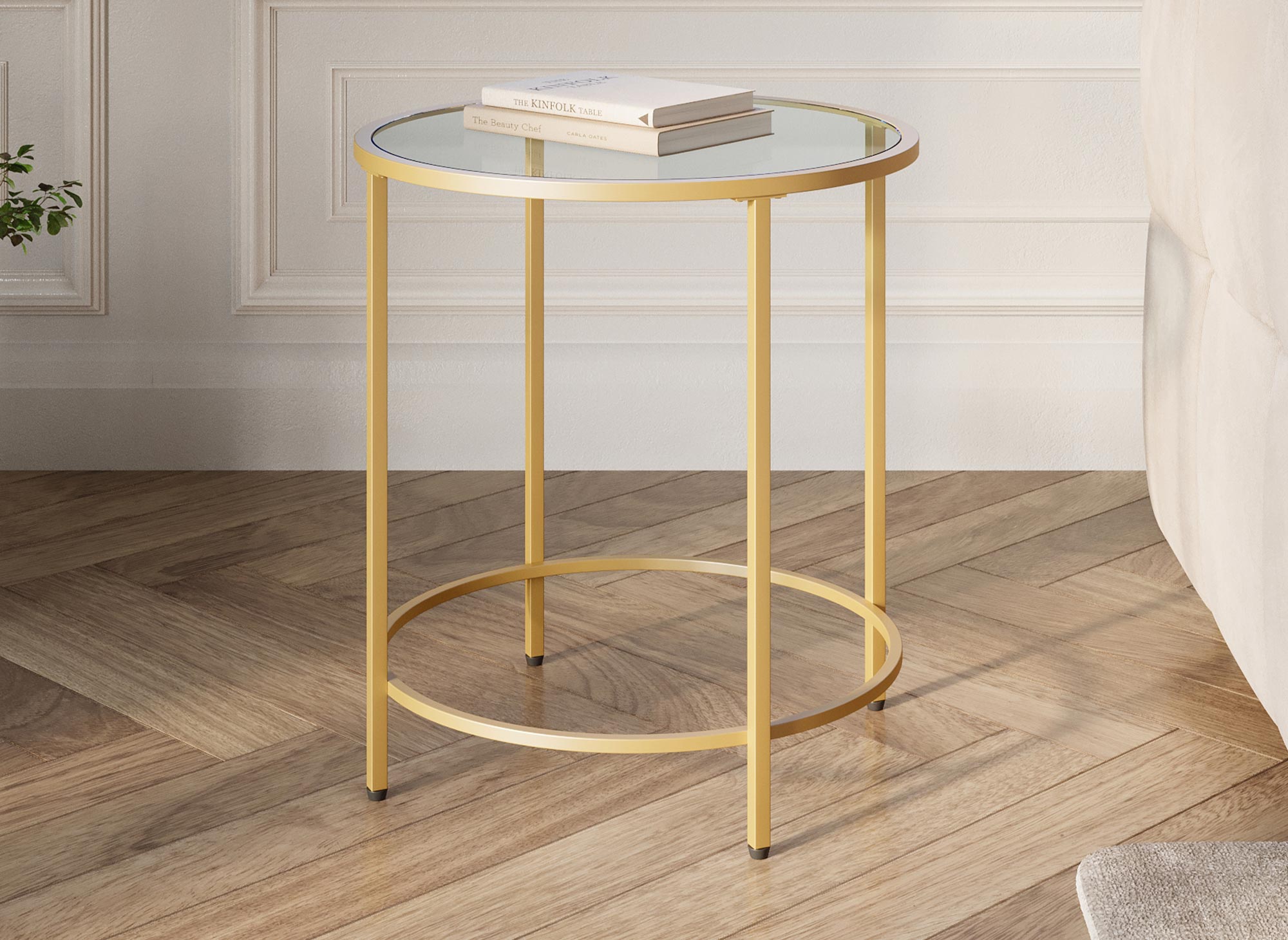 Runder Couchtisch OLIVE aus Glas und Metall