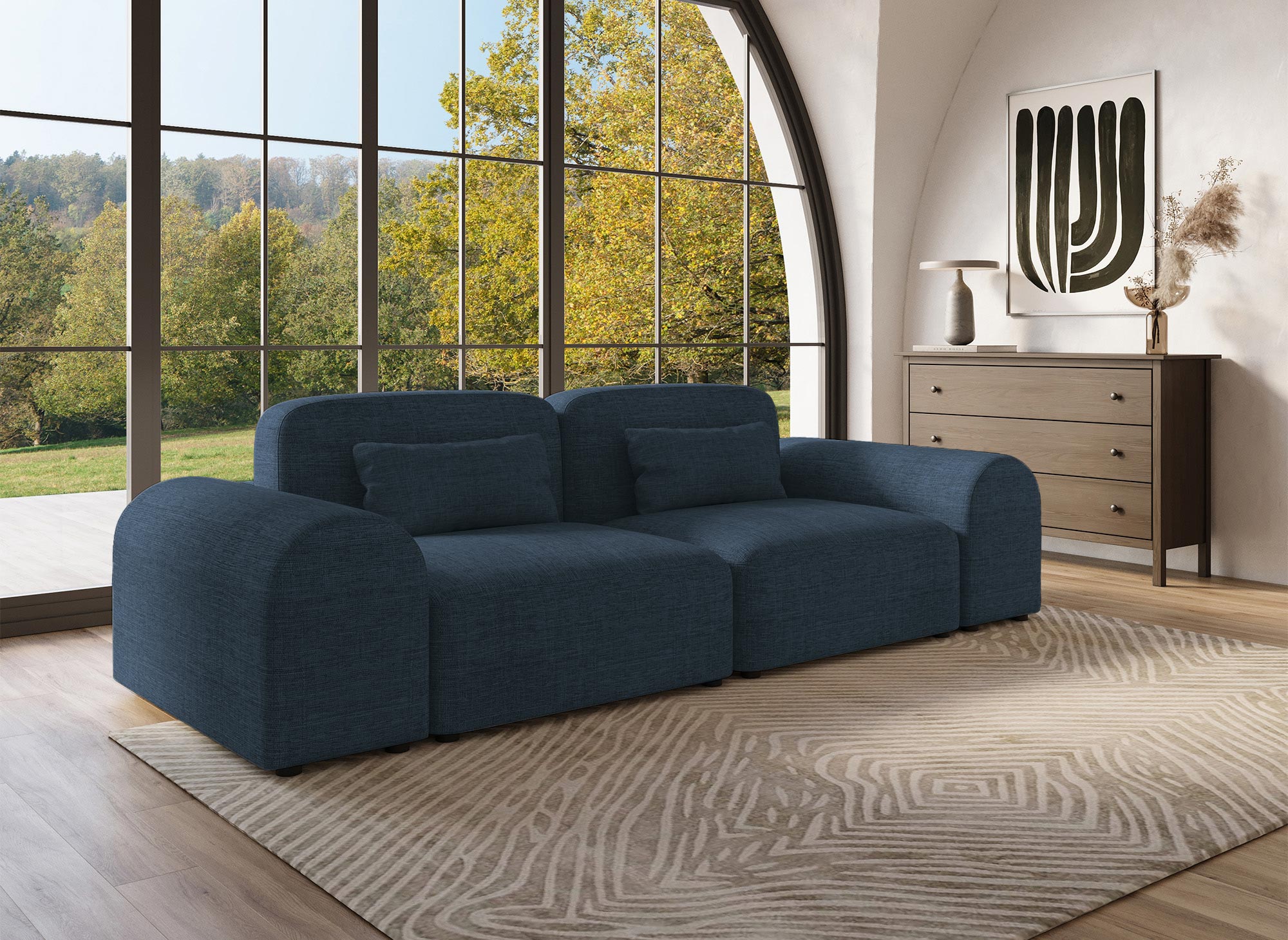 Modernes 3-Sitzer-Sofa EMMA aus blauem Stoff
