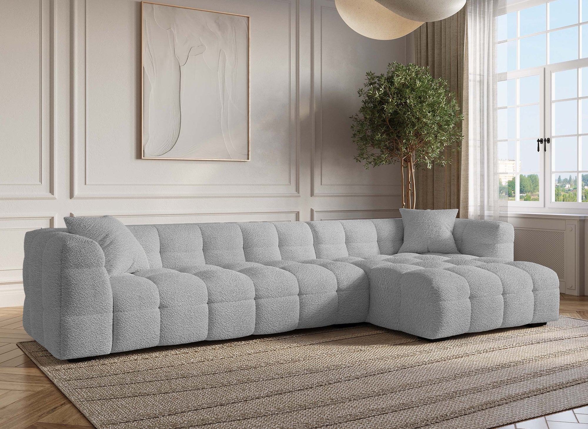 Ecksofa BELLA, grau, Schaffell-Effekt, rechtwinklig