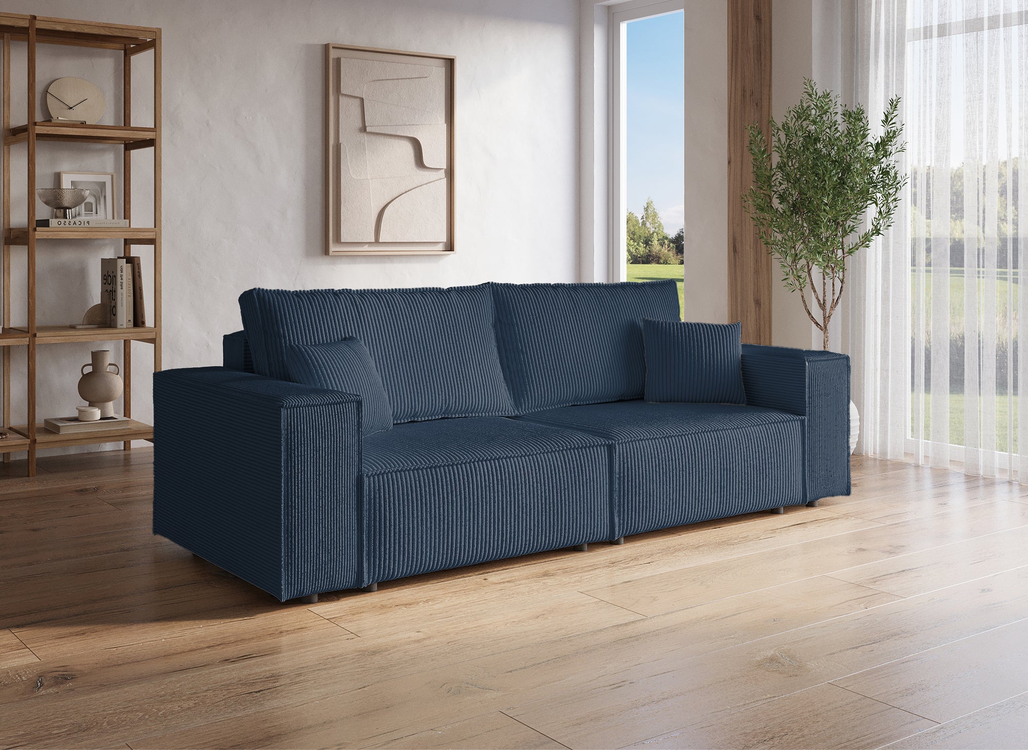 3-Sitzer-Sofa mit Stauraum aus jadeblauem Samt