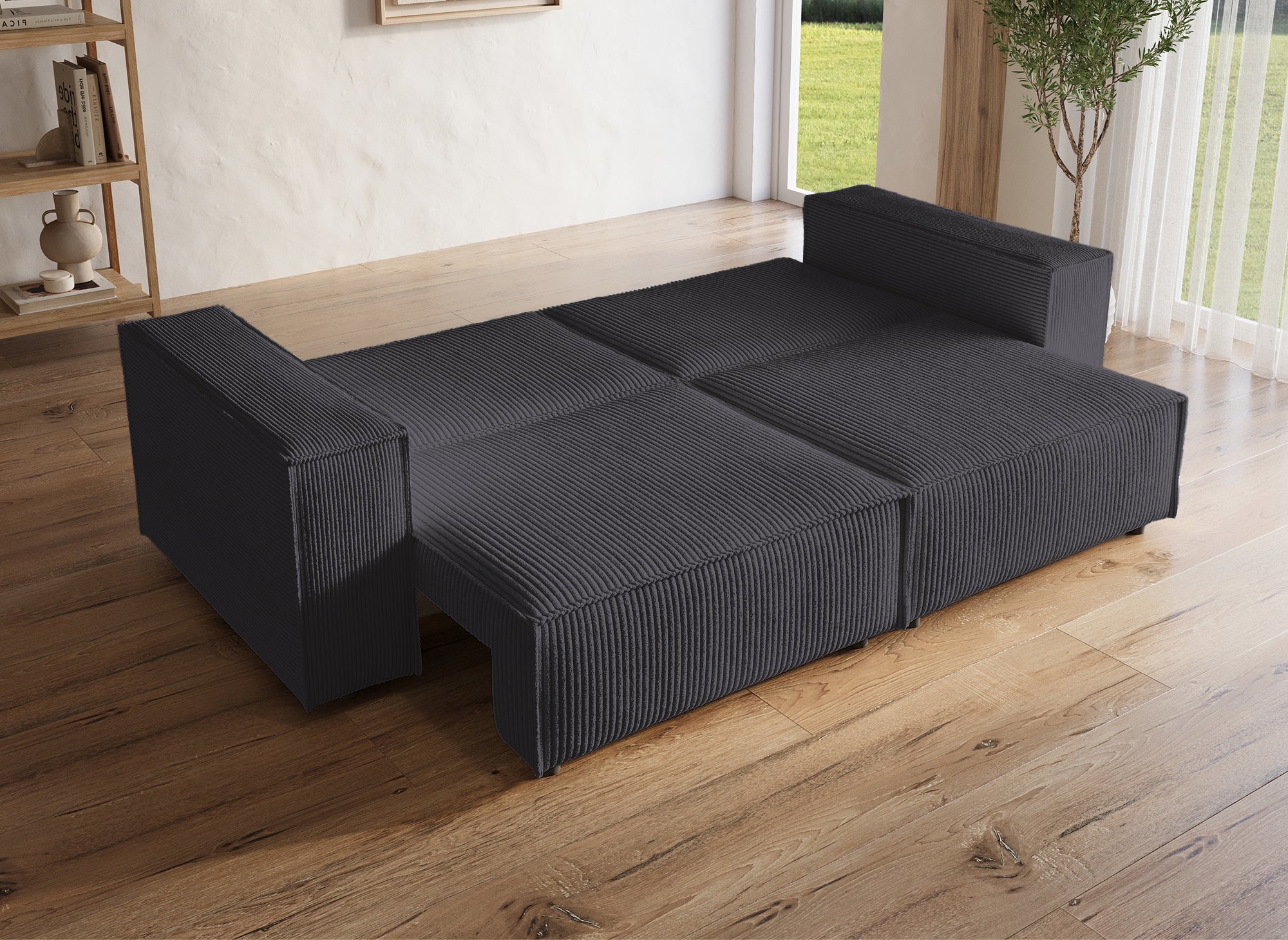 JADE 3-Sitzer-Sofa mit Stauraum aus anthrazitgrauem Samt