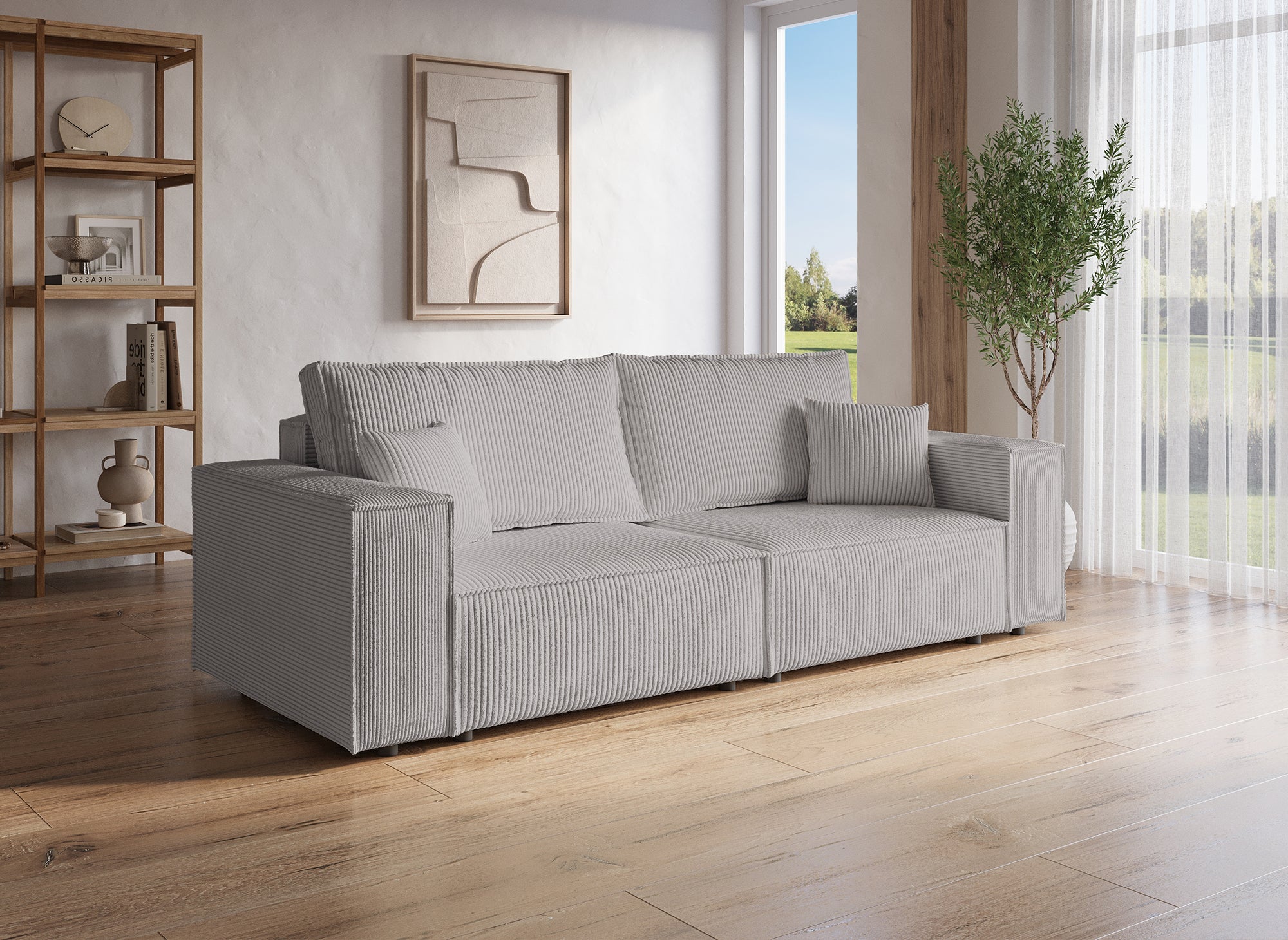 JADE 3-Sitzer-Sofa mit Stauraum aus hellgrauem Cord