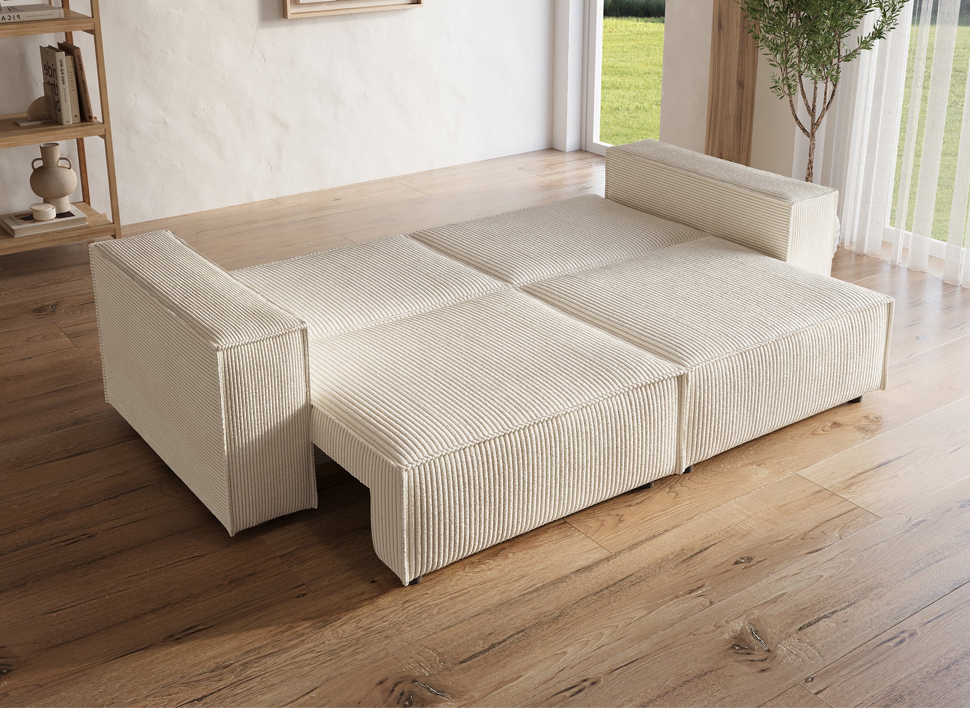 JADE beigefarbenes 3-Sitzer-Sofa aus Cord mit Stauraum