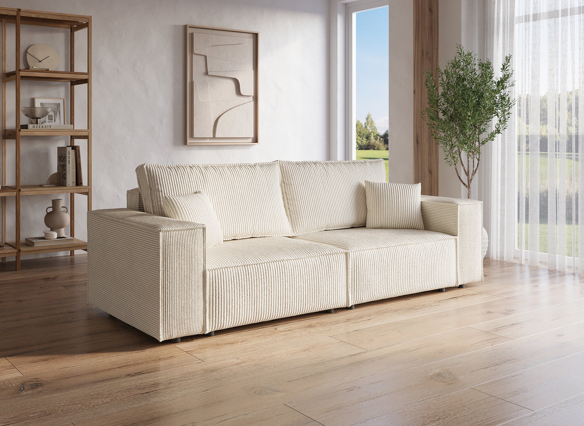 JADE beigefarbenes 3-Sitzer-Sofa aus Cord mit Stauraum