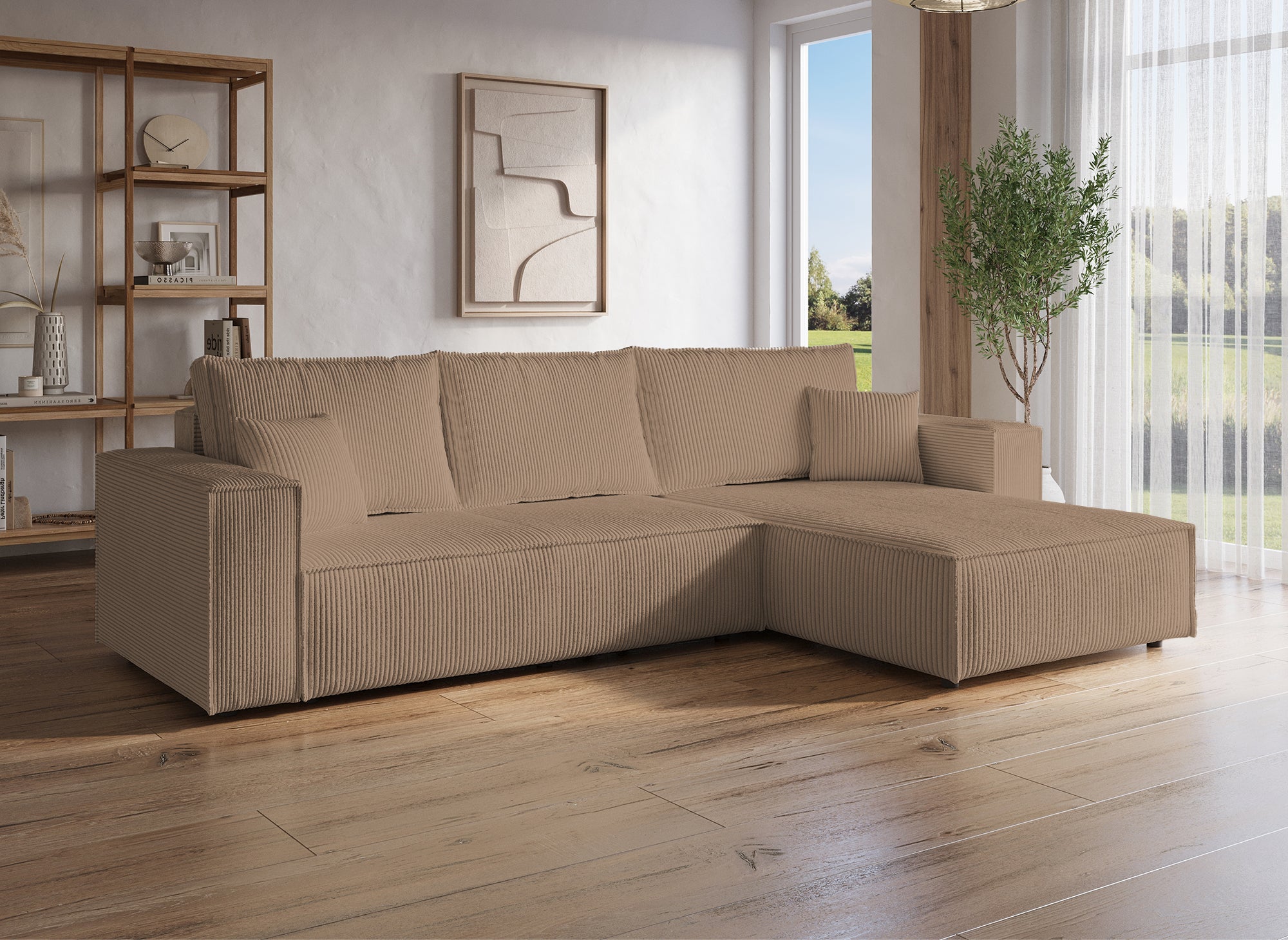 JADE Mokka Cord umwandelbares und wendbares Ecksofa mit Stauraum