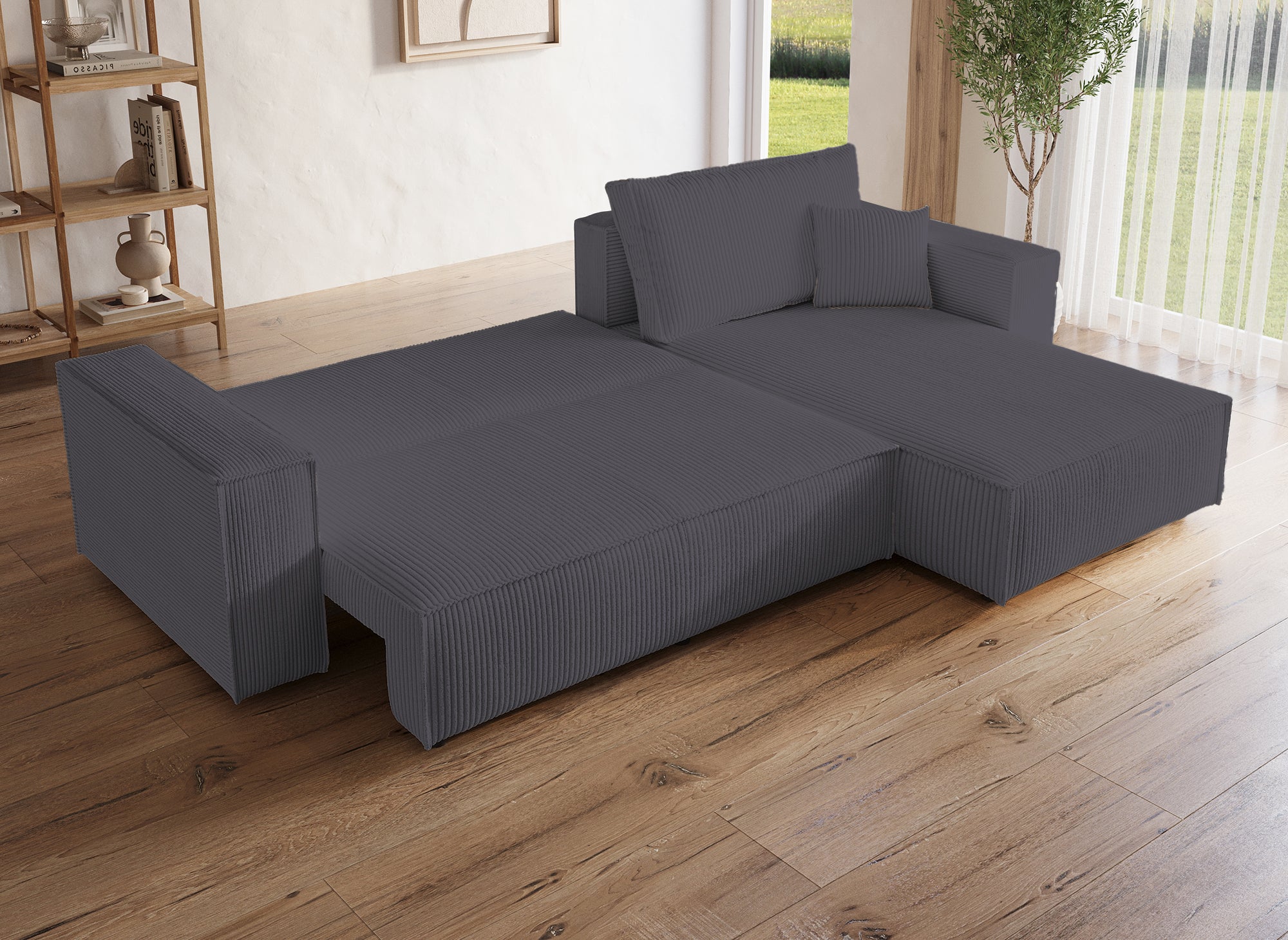 JADE Wandelbares und wendbares Ecksofa mit Stauraum aus anthrazitgrauem Cord