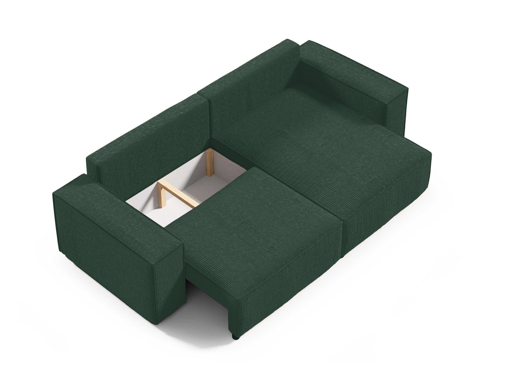 JADE MINI Ecksofa aus grünem Cord mit Stauraum, umwandelbar und wendbar