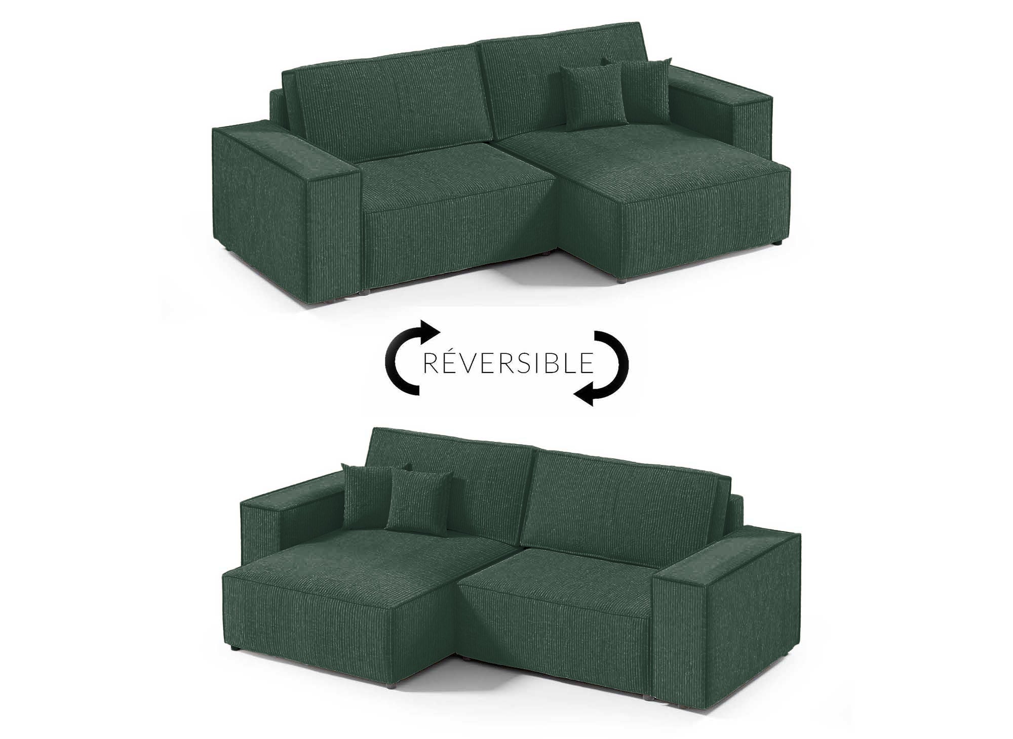 JADE MINI Ecksofa aus grünem Cord mit Stauraum, umwandelbar und wendbar