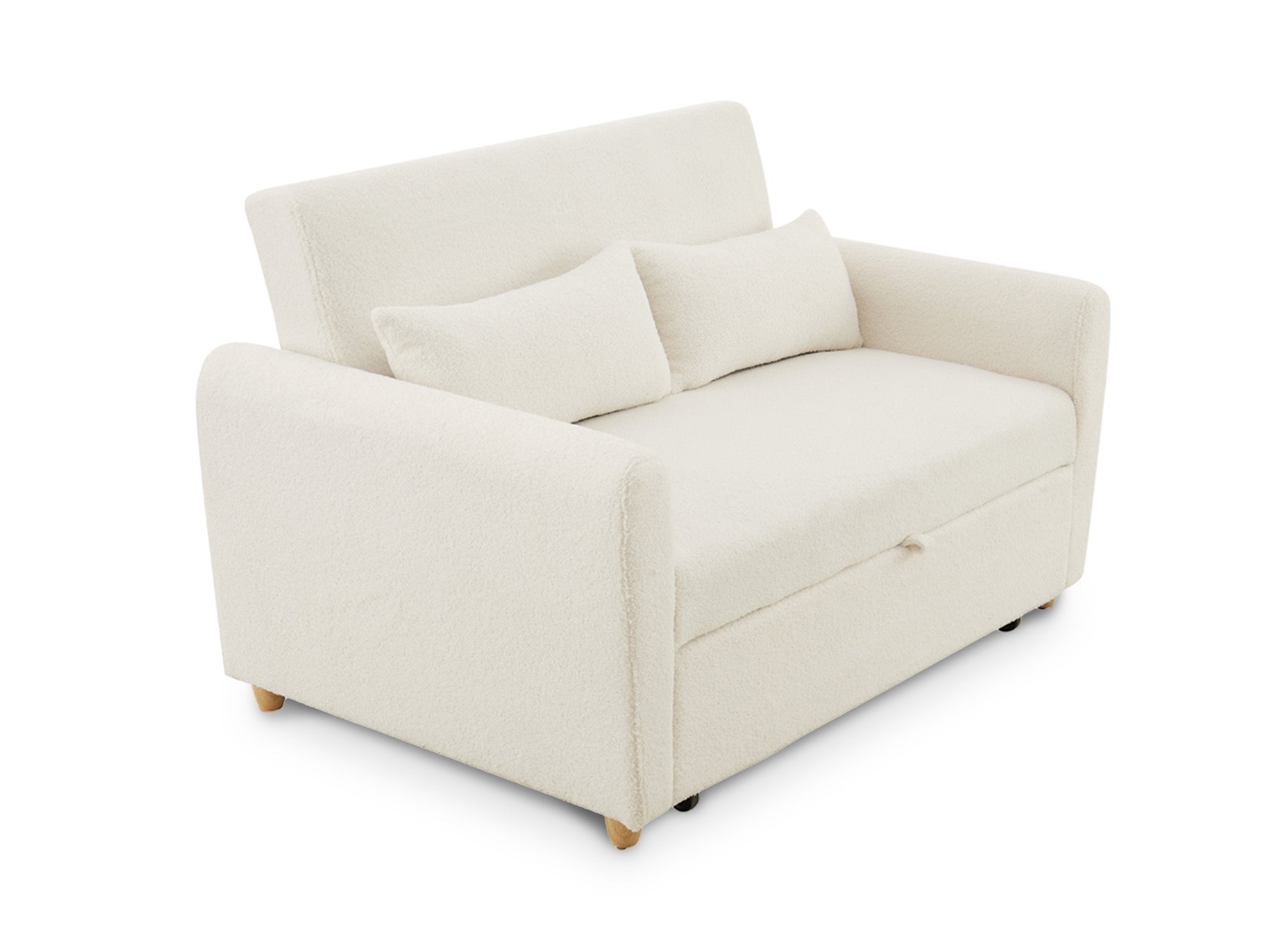 Skandinavisches Schlafsofa aus ecru-weißem Bouclette-Stoff KALAYA