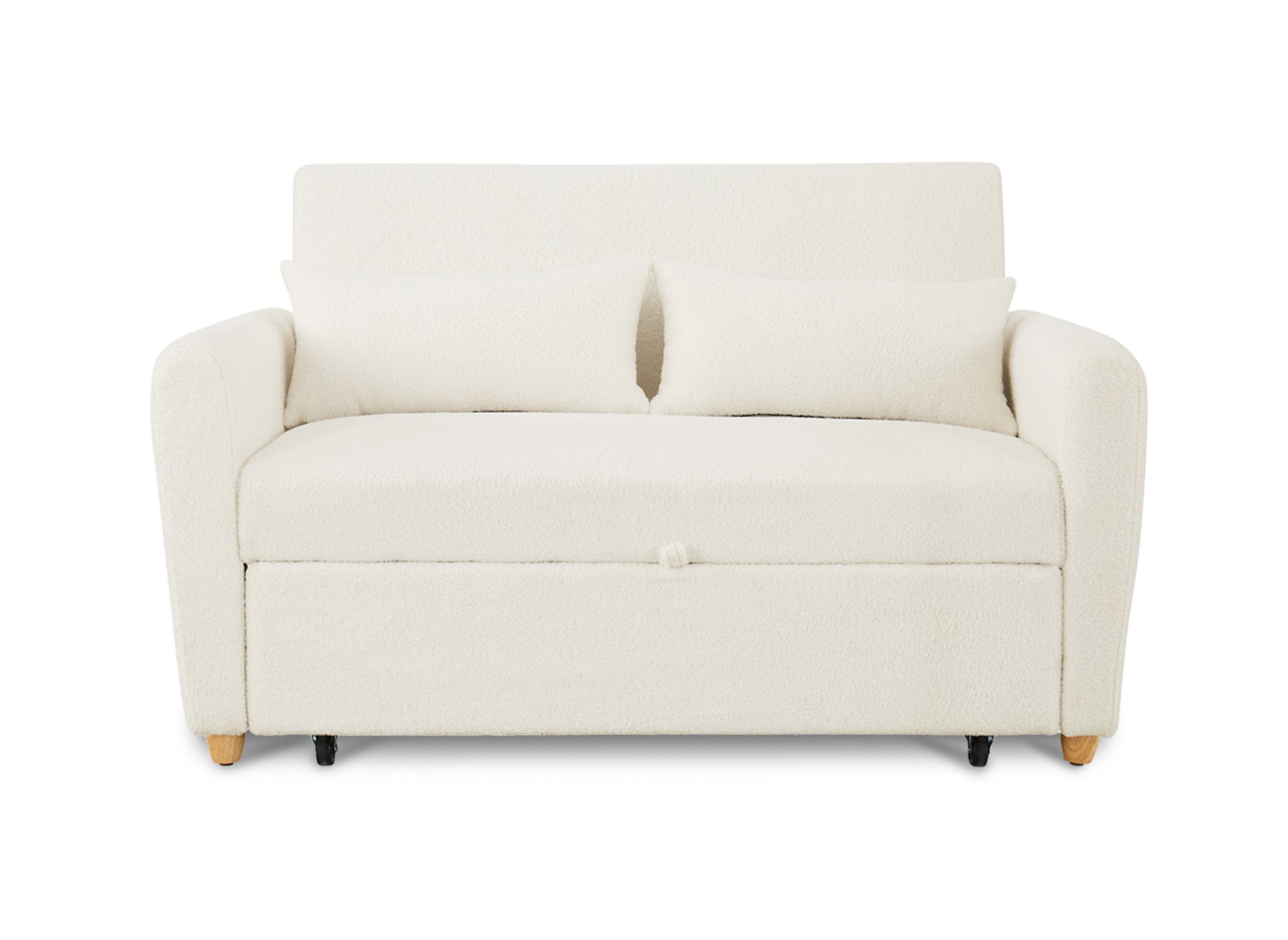 Skandinavisches Schlafsofa aus ecru-weißem Bouclette-Stoff KALAYA
