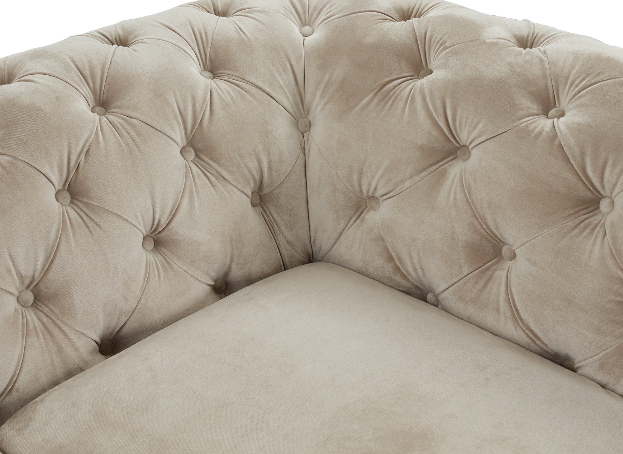 CARMEN 2-Sitzer gepolstertes Chesterfield-Sofa aus beigefarbenem Samt