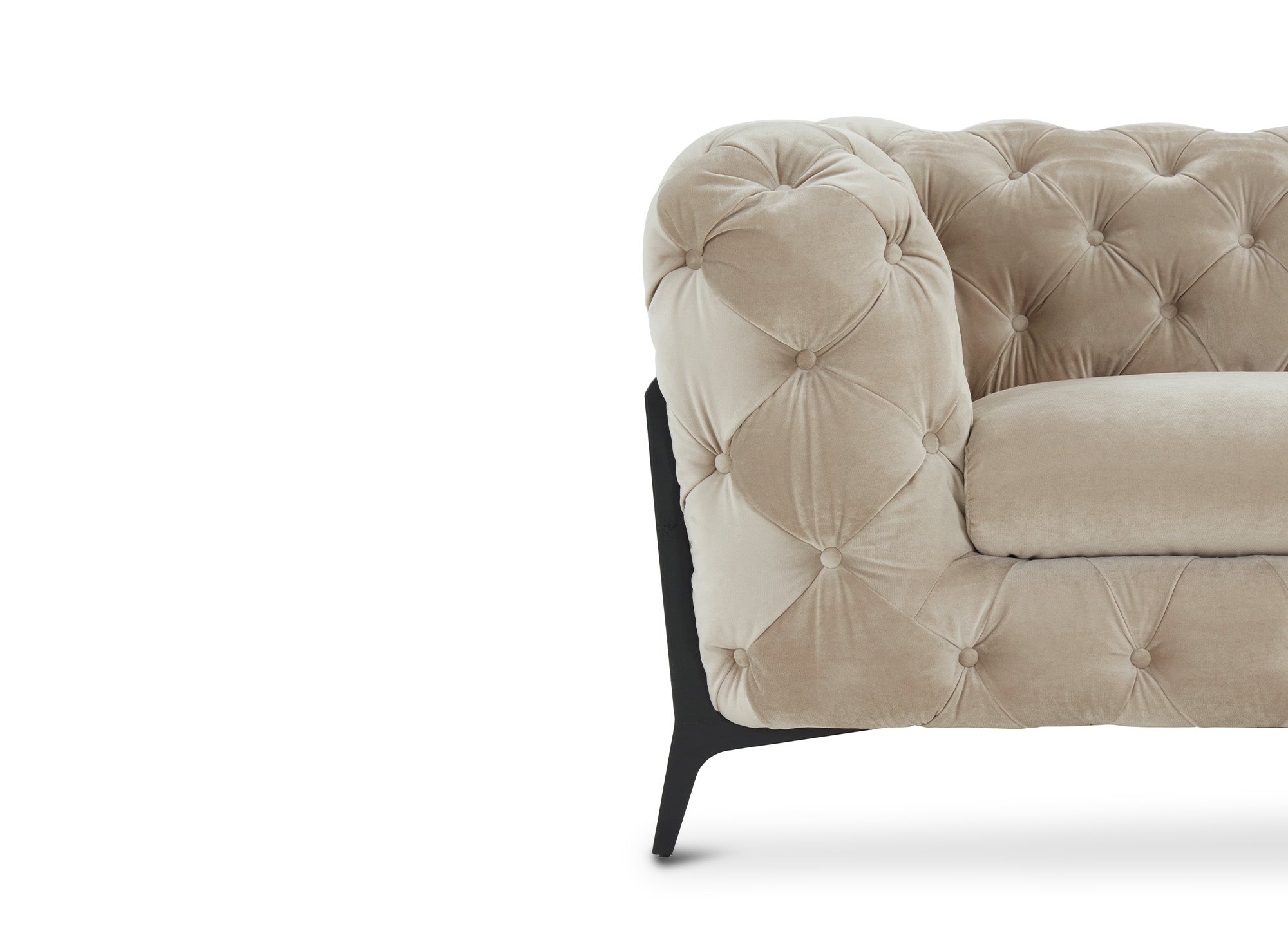 CARMEN 2-Sitzer gepolstertes Chesterfield-Sofa aus beigefarbenem Samt
