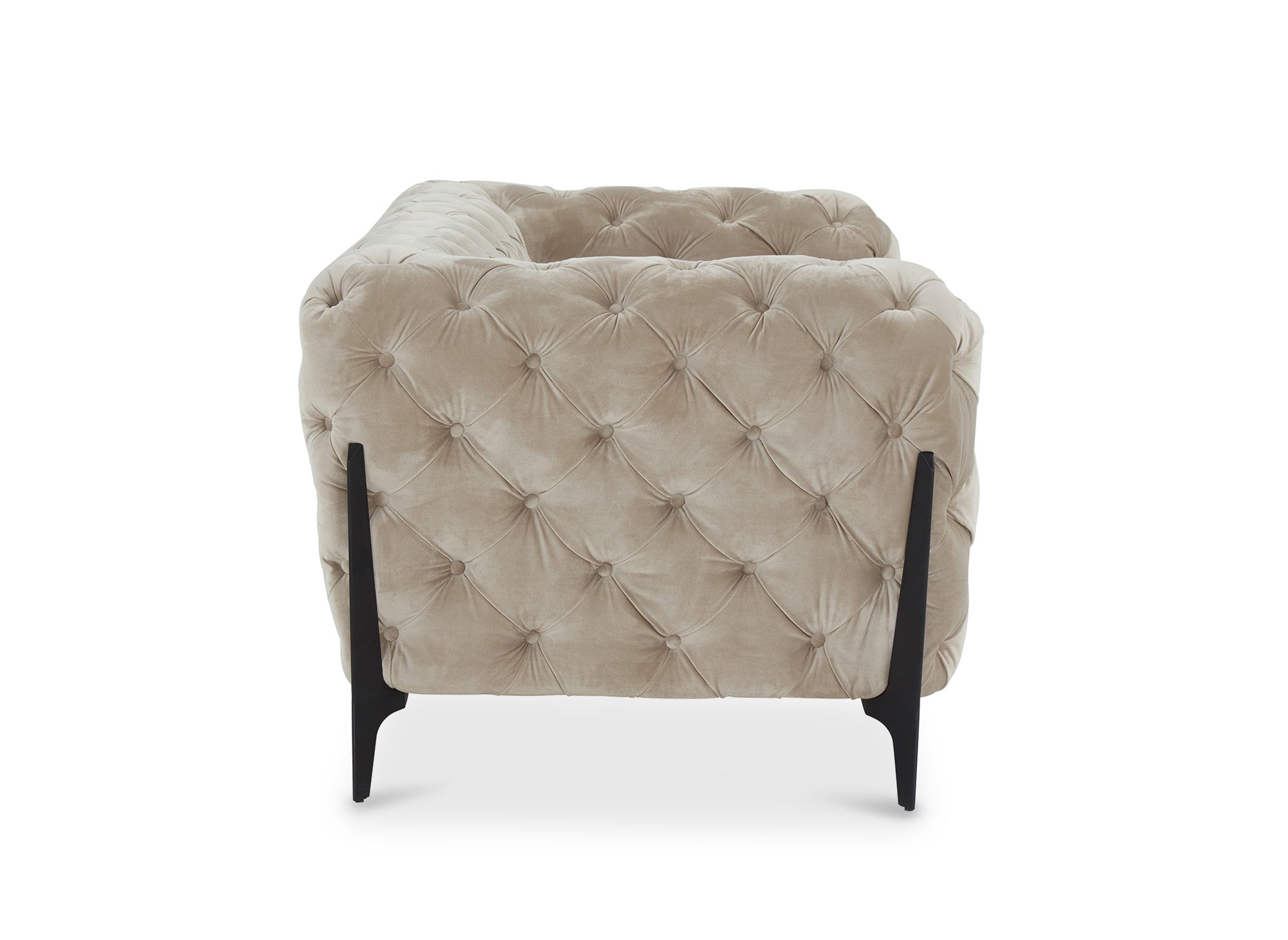 CARMEN 2-Sitzer gepolstertes Chesterfield-Sofa aus beigefarbenem Samt