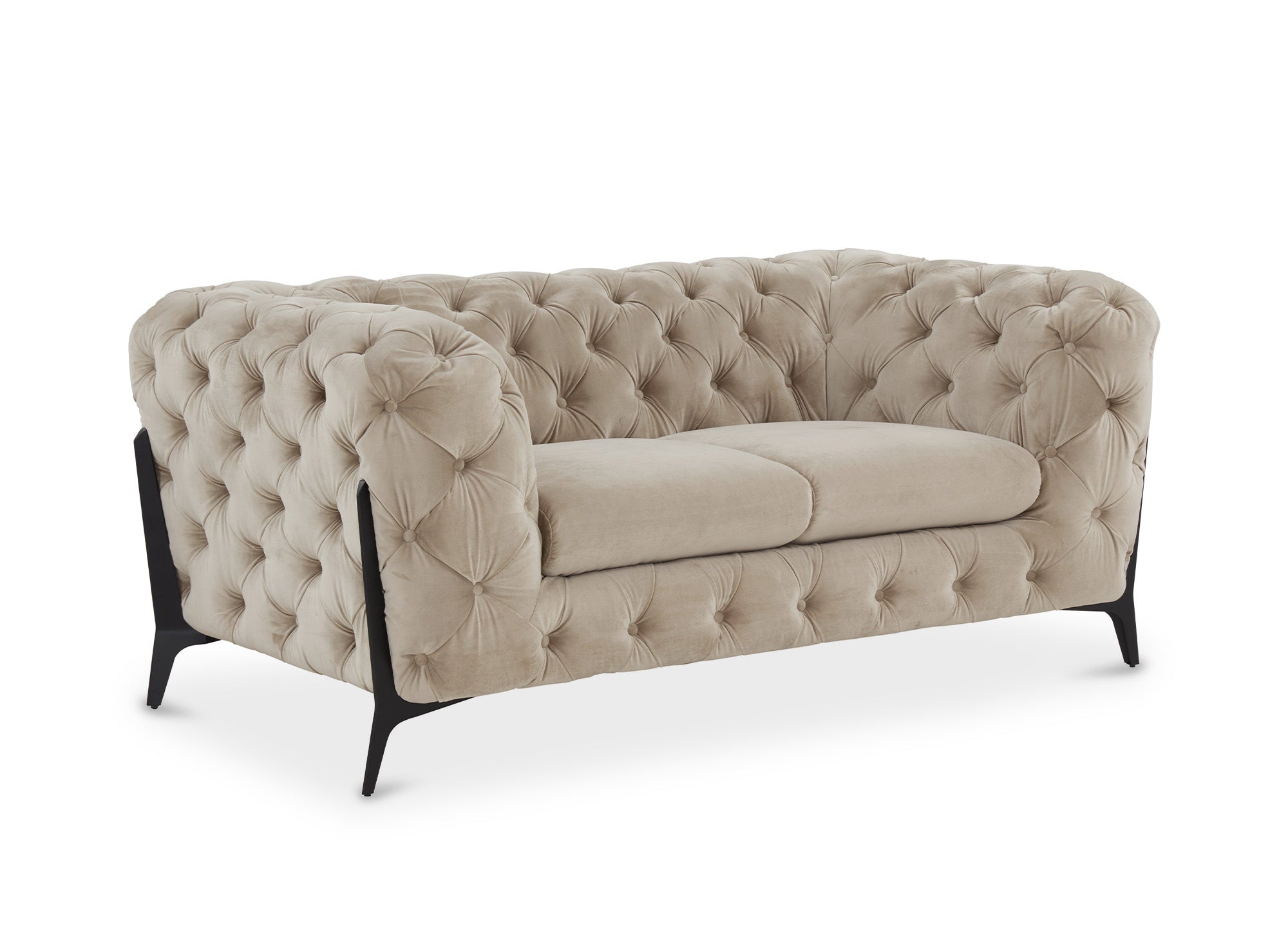 CARMEN 2-Sitzer gepolstertes Chesterfield-Sofa aus beigefarbenem Samt
