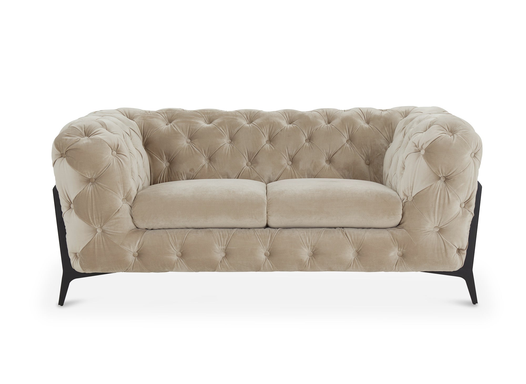 CARMEN 2-Sitzer gepolstertes Chesterfield-Sofa aus beigefarbenem Samt