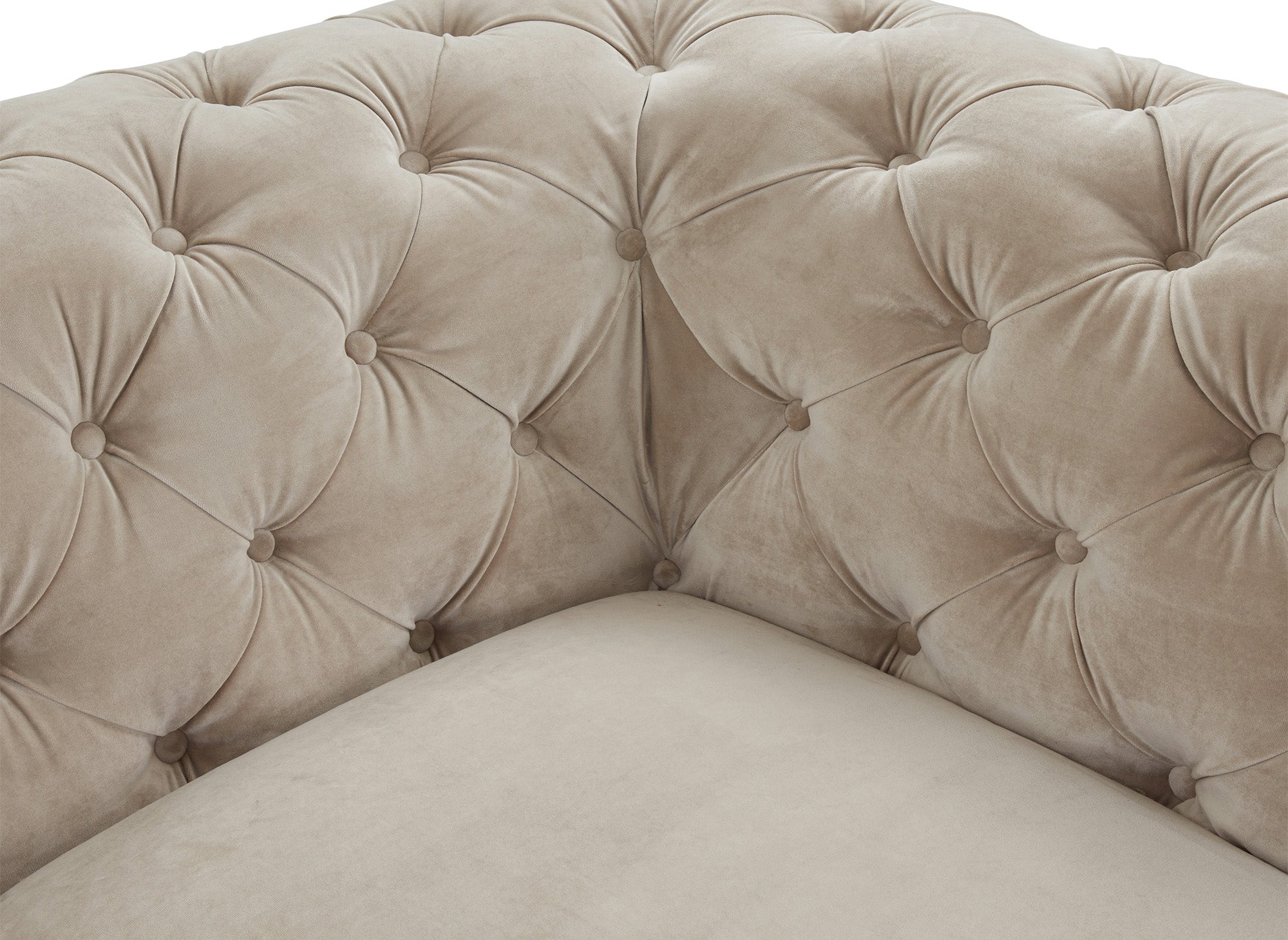 CARMEN 3-Sitzer gepolstertes Chesterfield-Sofa aus beigefarbenem Samt