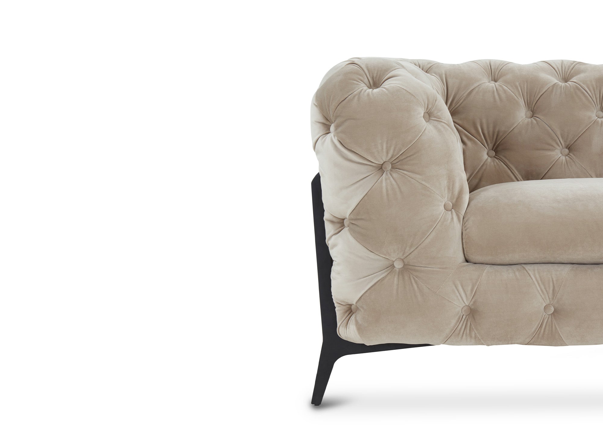 CARMEN 3-Sitzer gepolstertes Chesterfield-Sofa aus beigefarbenem Samt