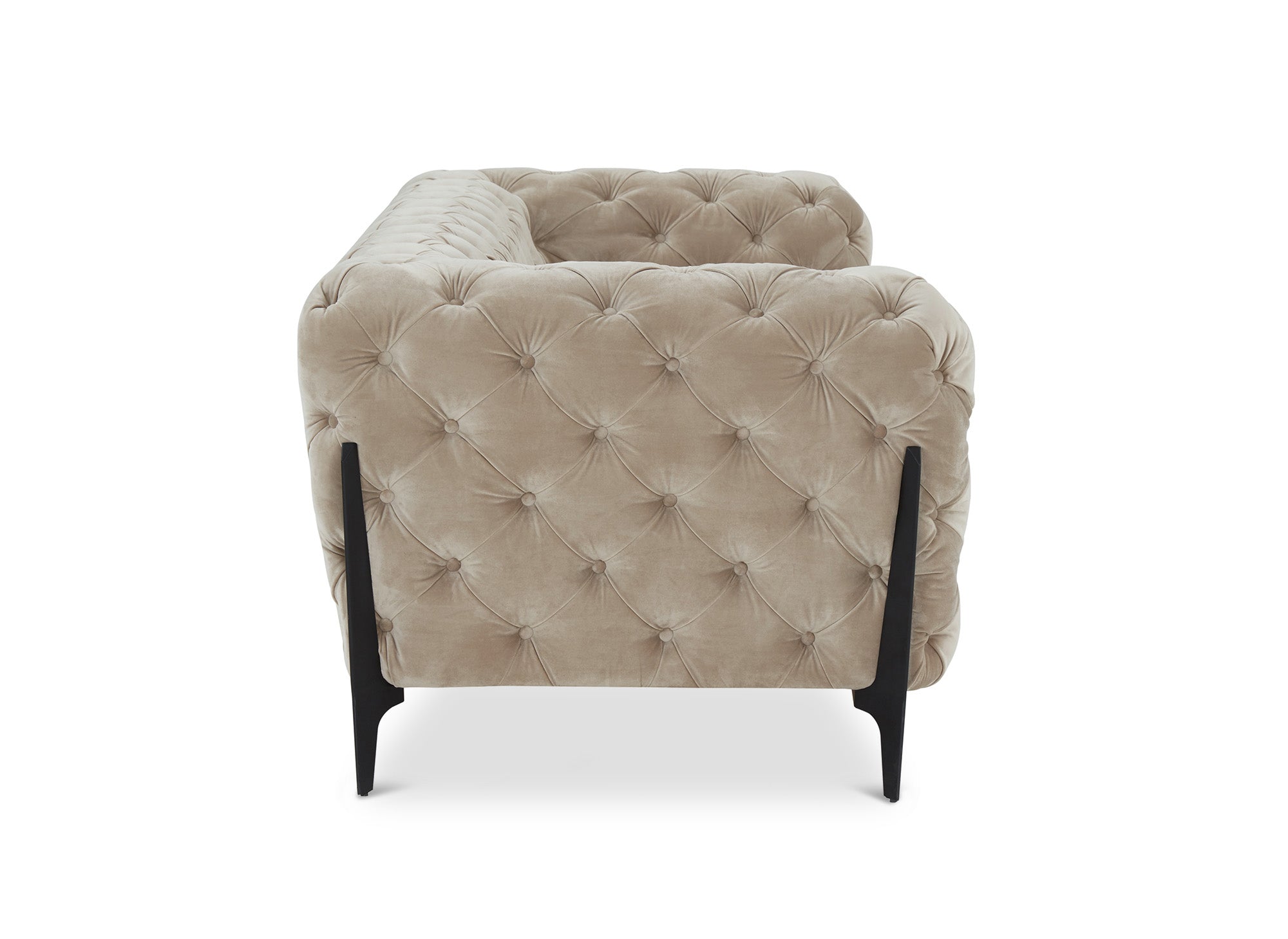 CARMEN 3-Sitzer gepolstertes Chesterfield-Sofa aus beigefarbenem Samt