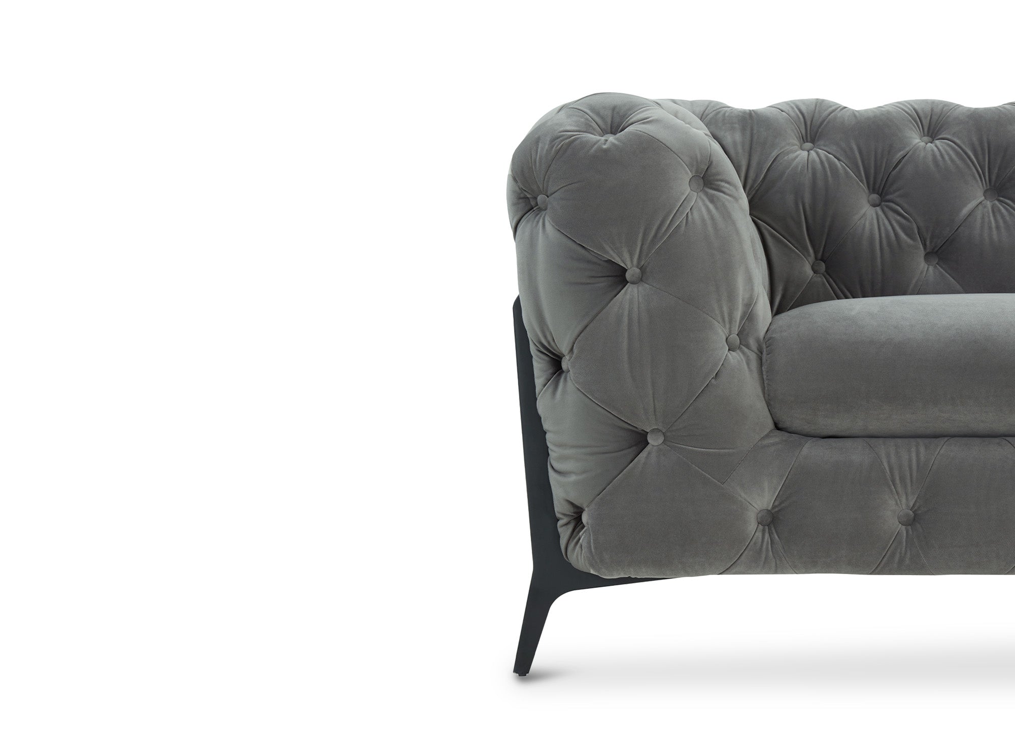 CARMEN 2-Sitzer-Chesterfield-Sofa mit Polsterung aus grauem Samt
