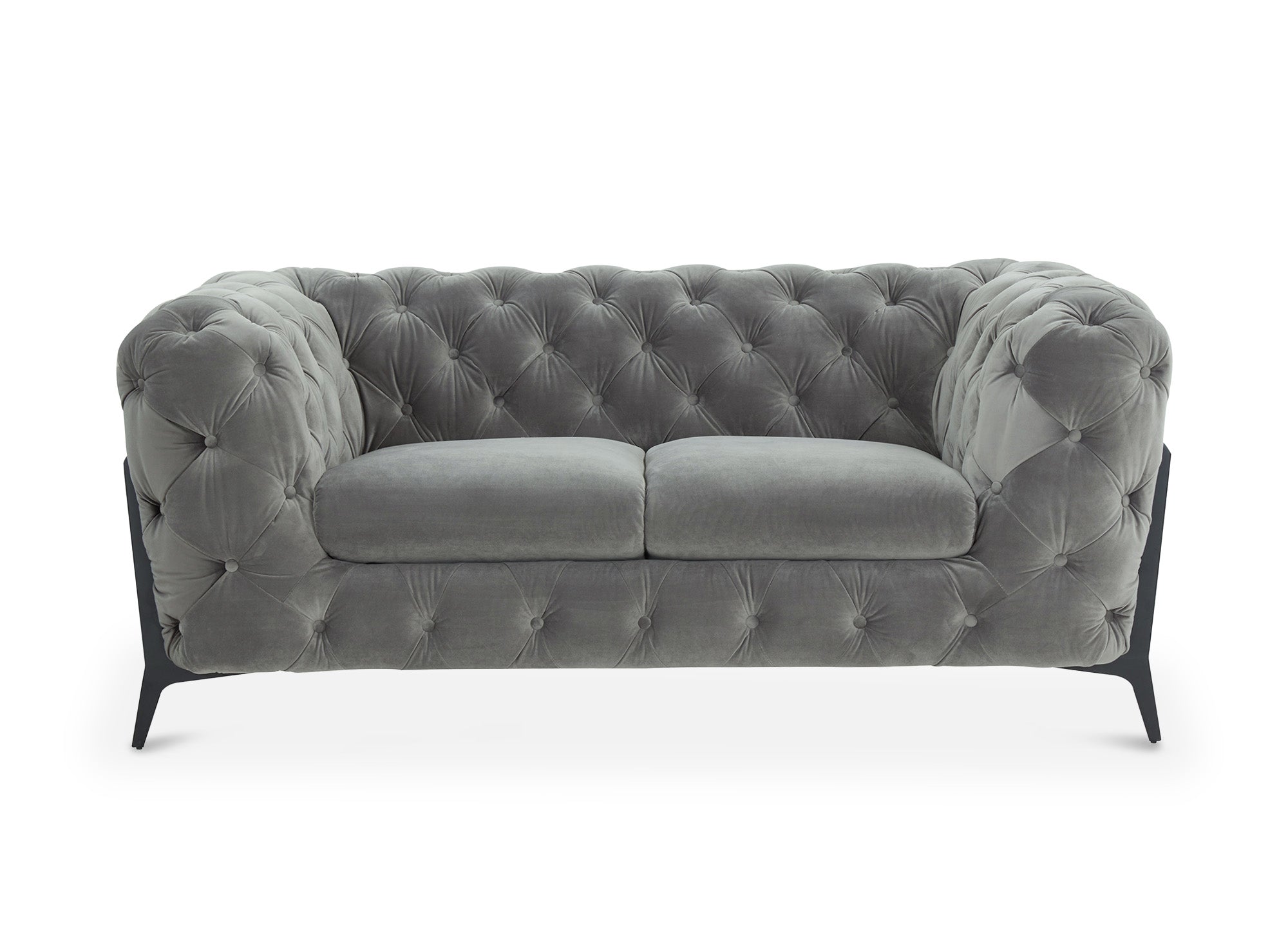 CARMEN 2-Sitzer-Chesterfield-Sofa mit Polsterung aus grauem Samt