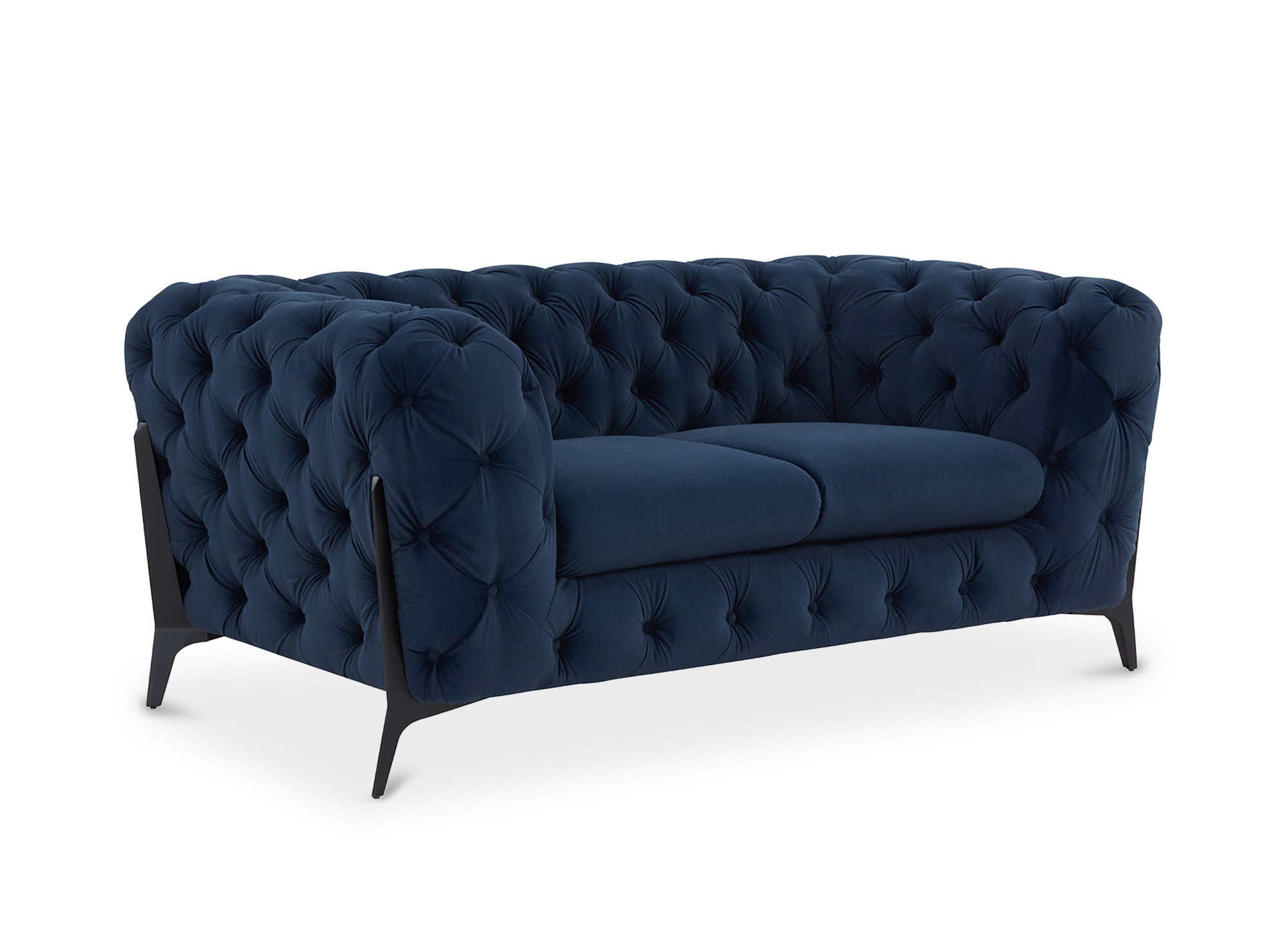 CARMEN 2-Sitzer gepolstertes Chesterfield-Sofa aus blauem Samt