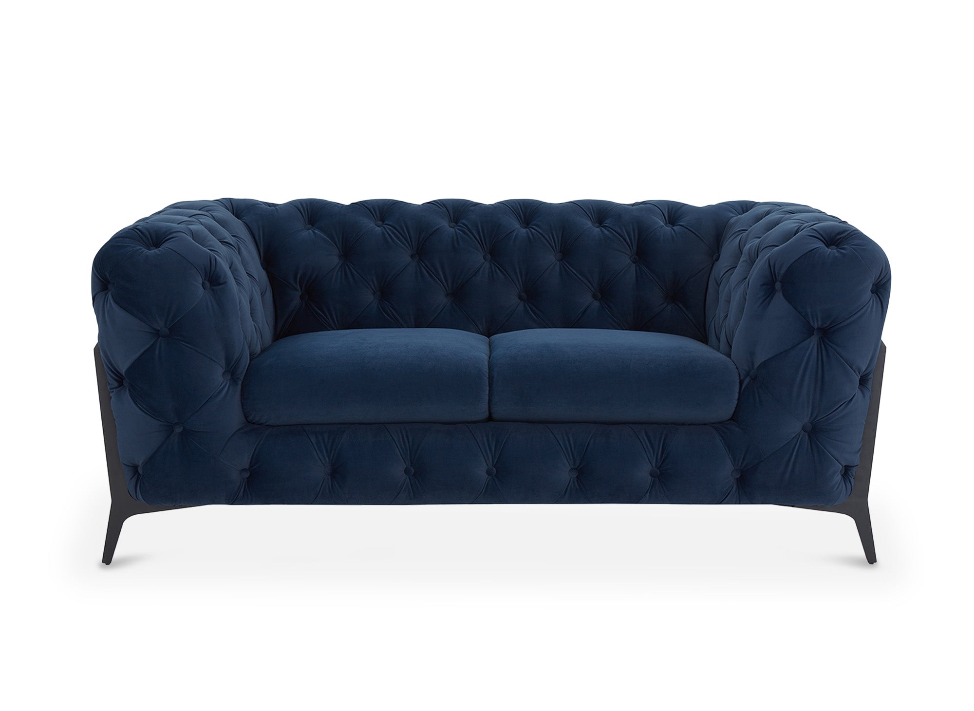 CARMEN 2-Sitzer gepolstertes Chesterfield-Sofa aus blauem Samt