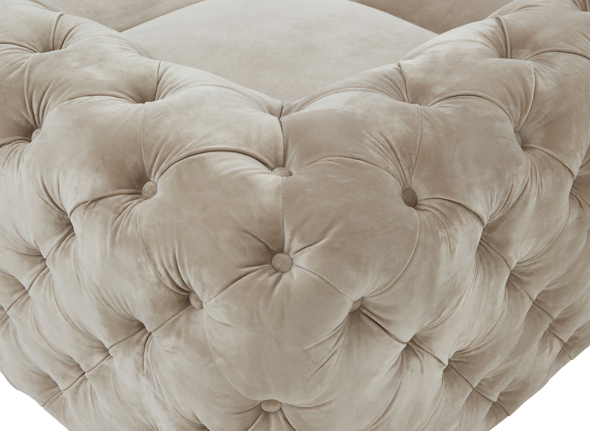 CARMEN Wende-Chesterfield-Ecksofa aus beigefarbenem Samt mit Polsterung