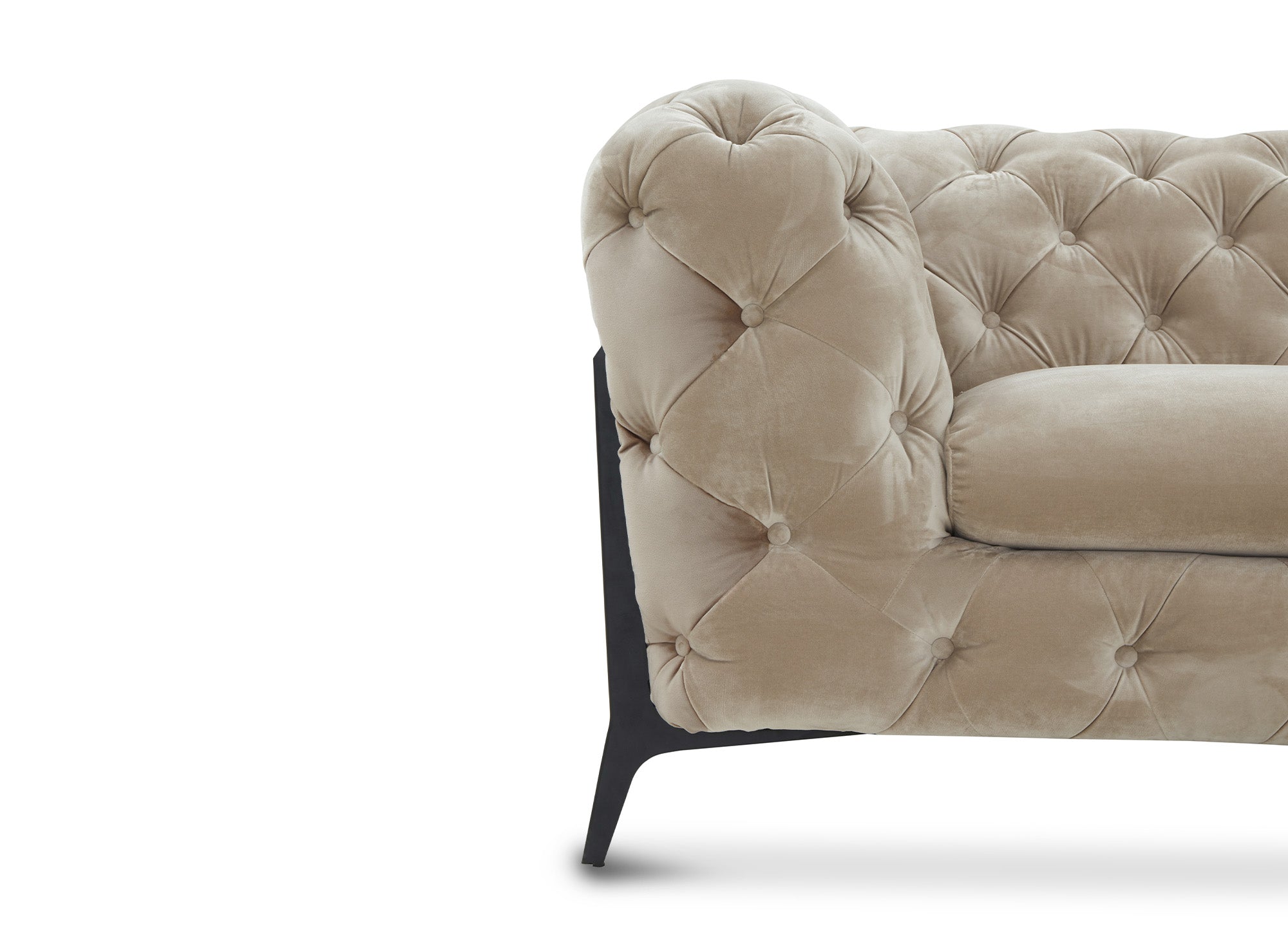 CARMEN Wende-Chesterfield-Ecksofa aus beigefarbenem Samt mit Polsterung