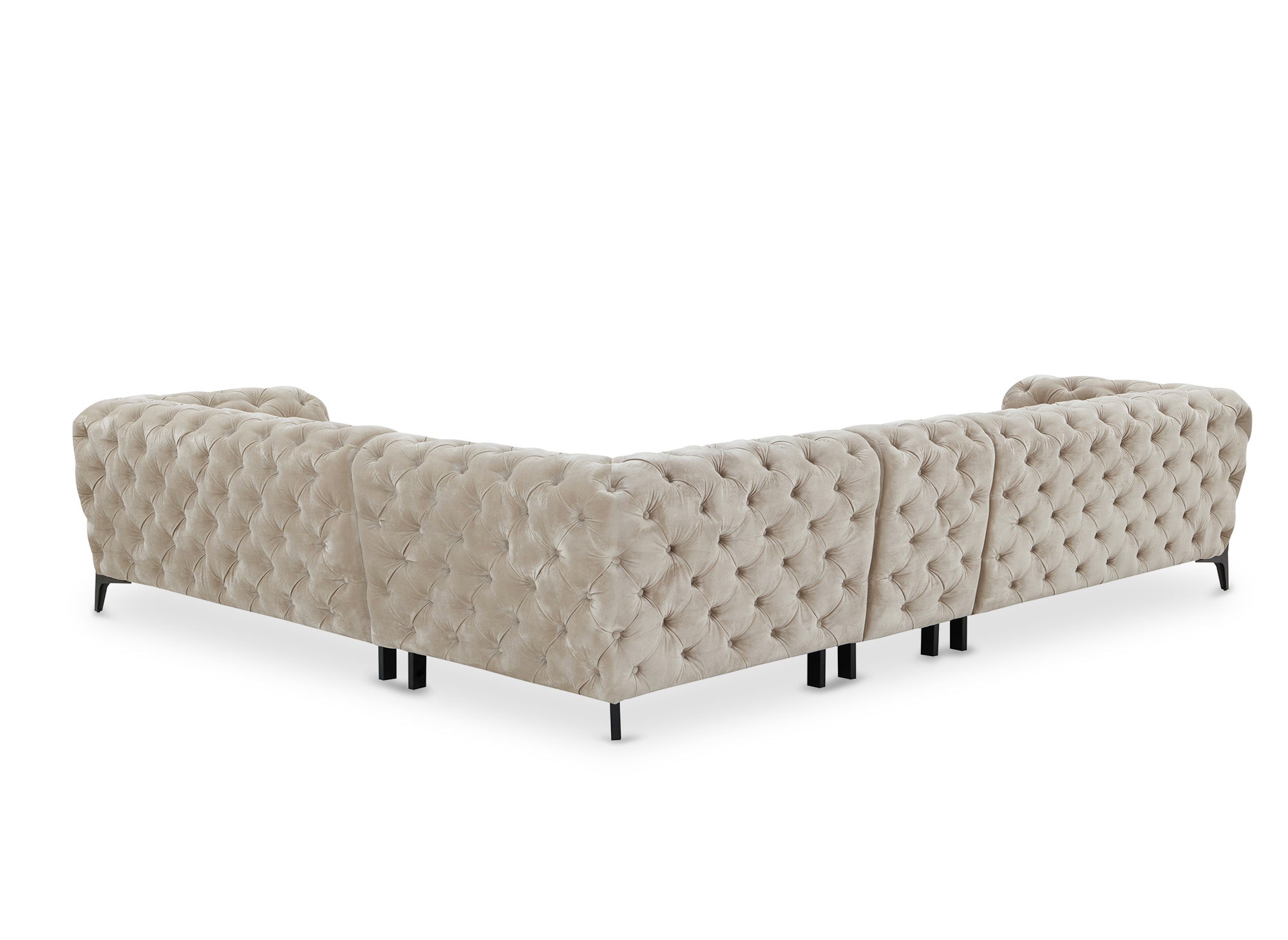CARMEN Wende-Chesterfield-Ecksofa aus beigefarbenem Samt mit Polsterung