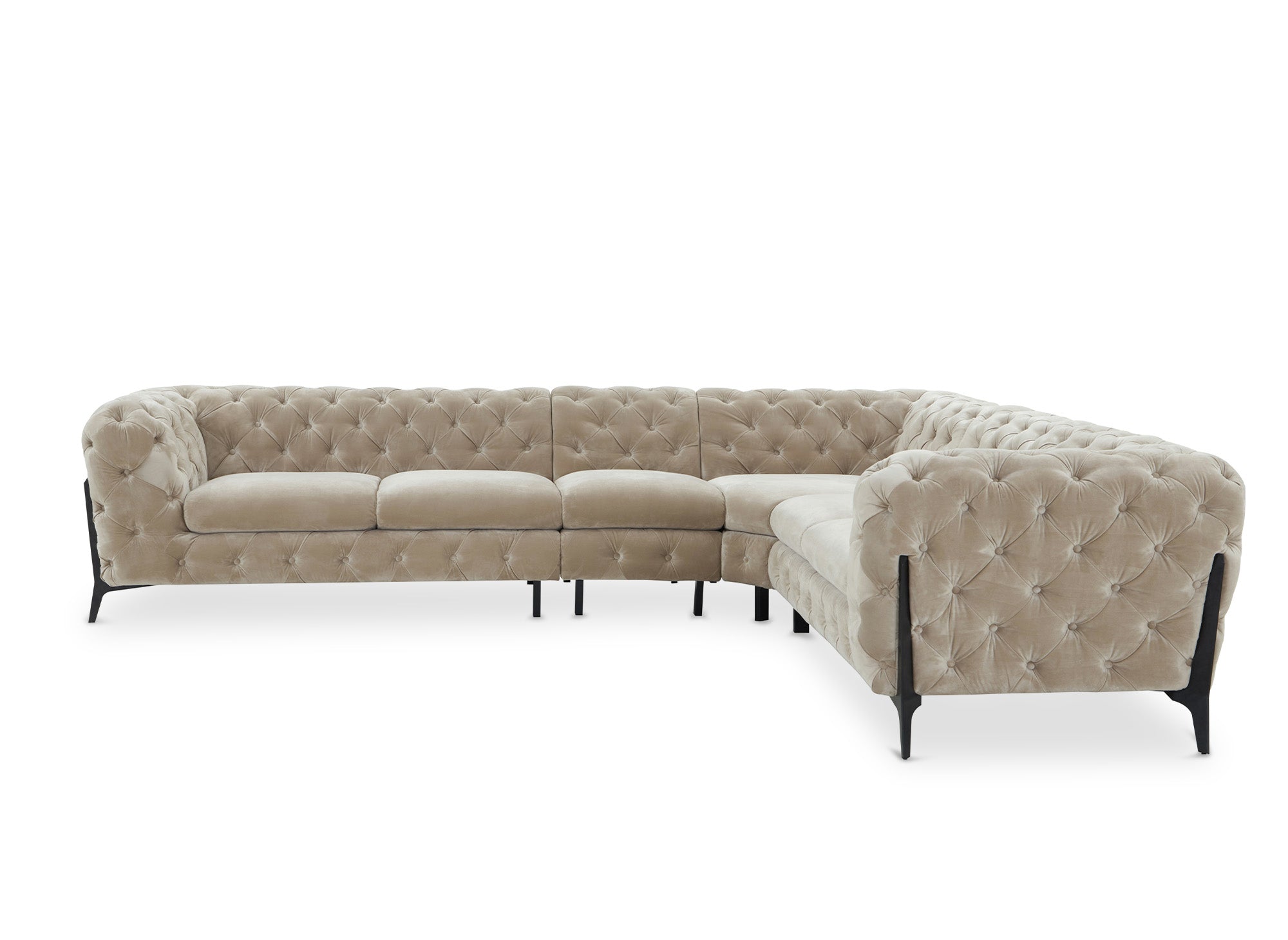 CARMEN Wende-Chesterfield-Ecksofa aus beigefarbenem Samt mit Polsterung