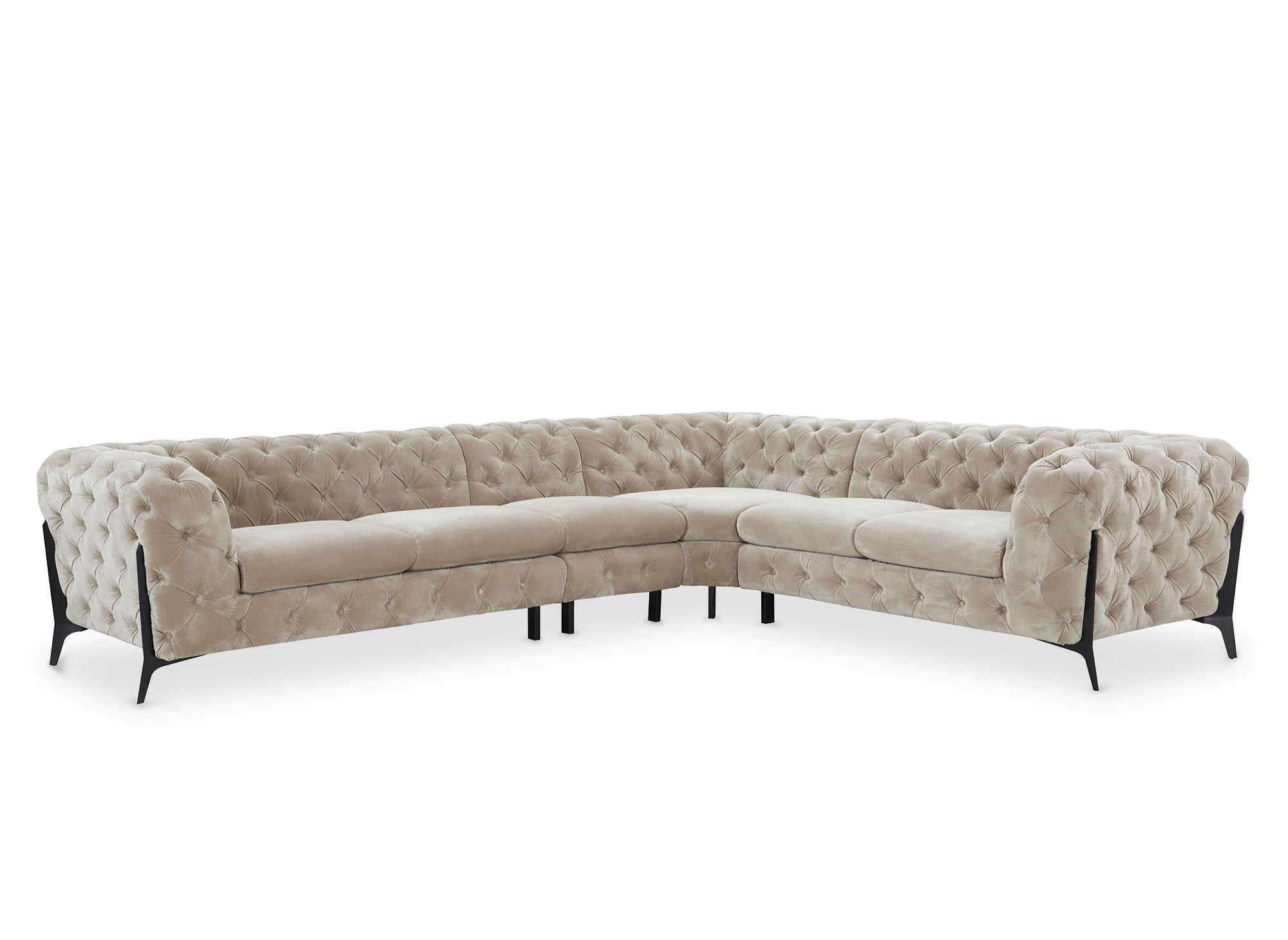CARMEN Wende-Chesterfield-Ecksofa aus beigefarbenem Samt mit Polsterung
