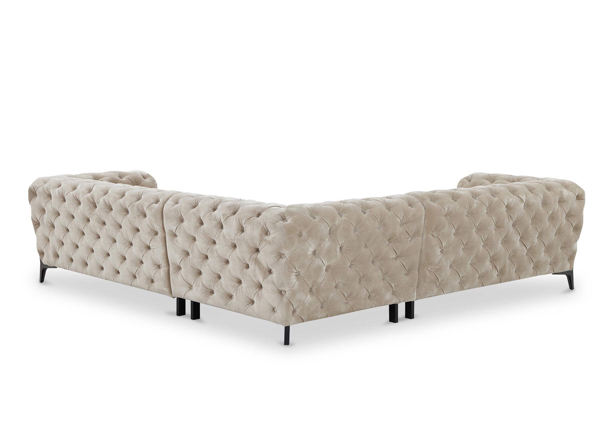 CARMEN beigefarbenes Chesterfield-Ecksofa aus Samt mit Polsterknöpfen