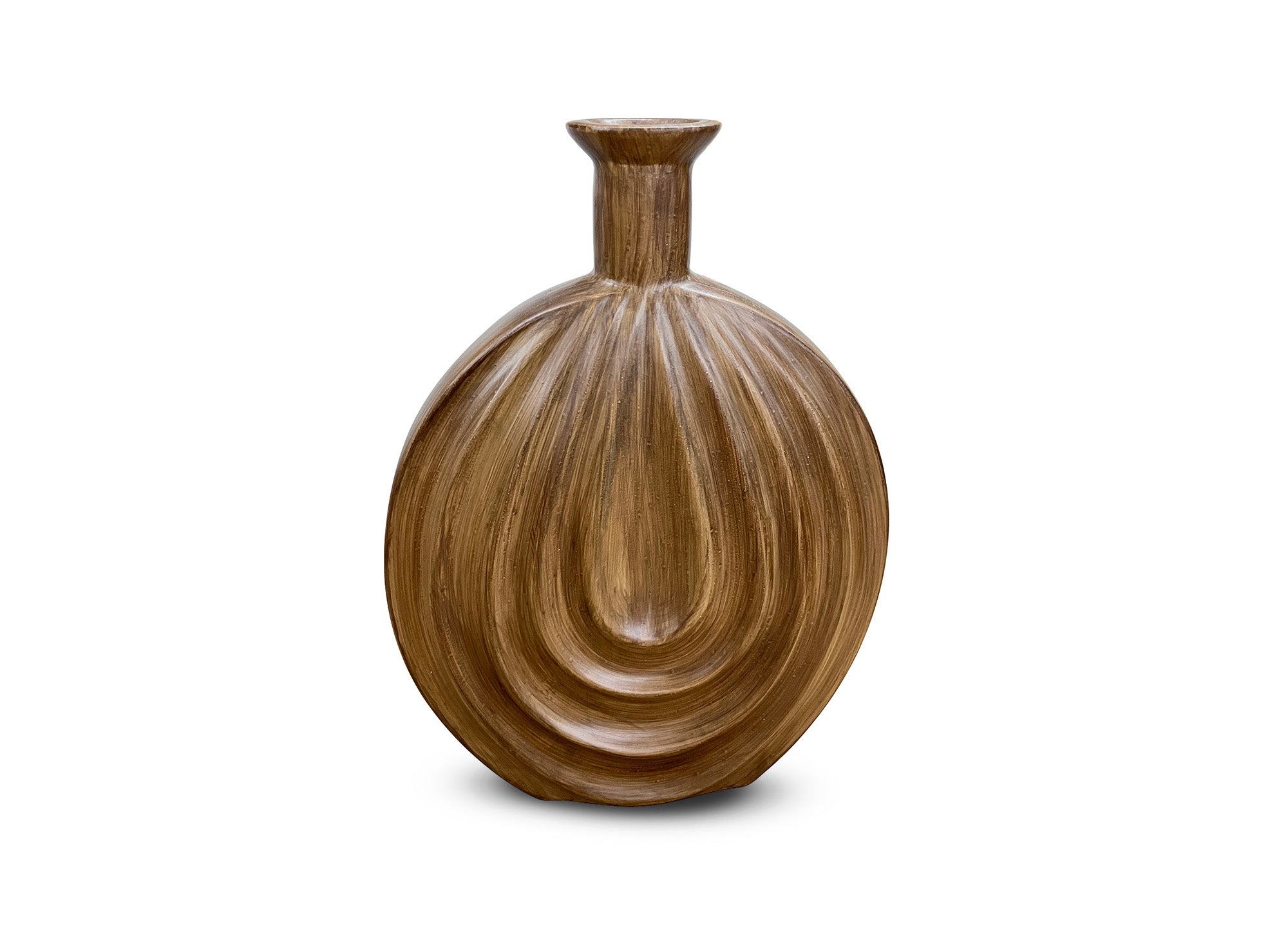 DERYA Polyresin Kugelvase Holzimitat H31 cm