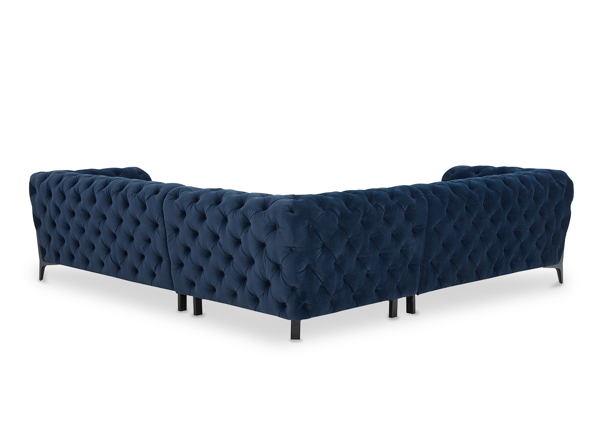 CARMEN Chesterfield-Ecksofa aus blauem Samt mit Polsterknöpfen