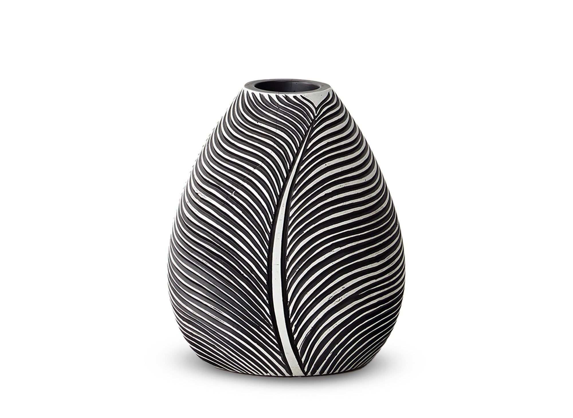 Schwarz-weiße Harzvase H21 cm EBENE