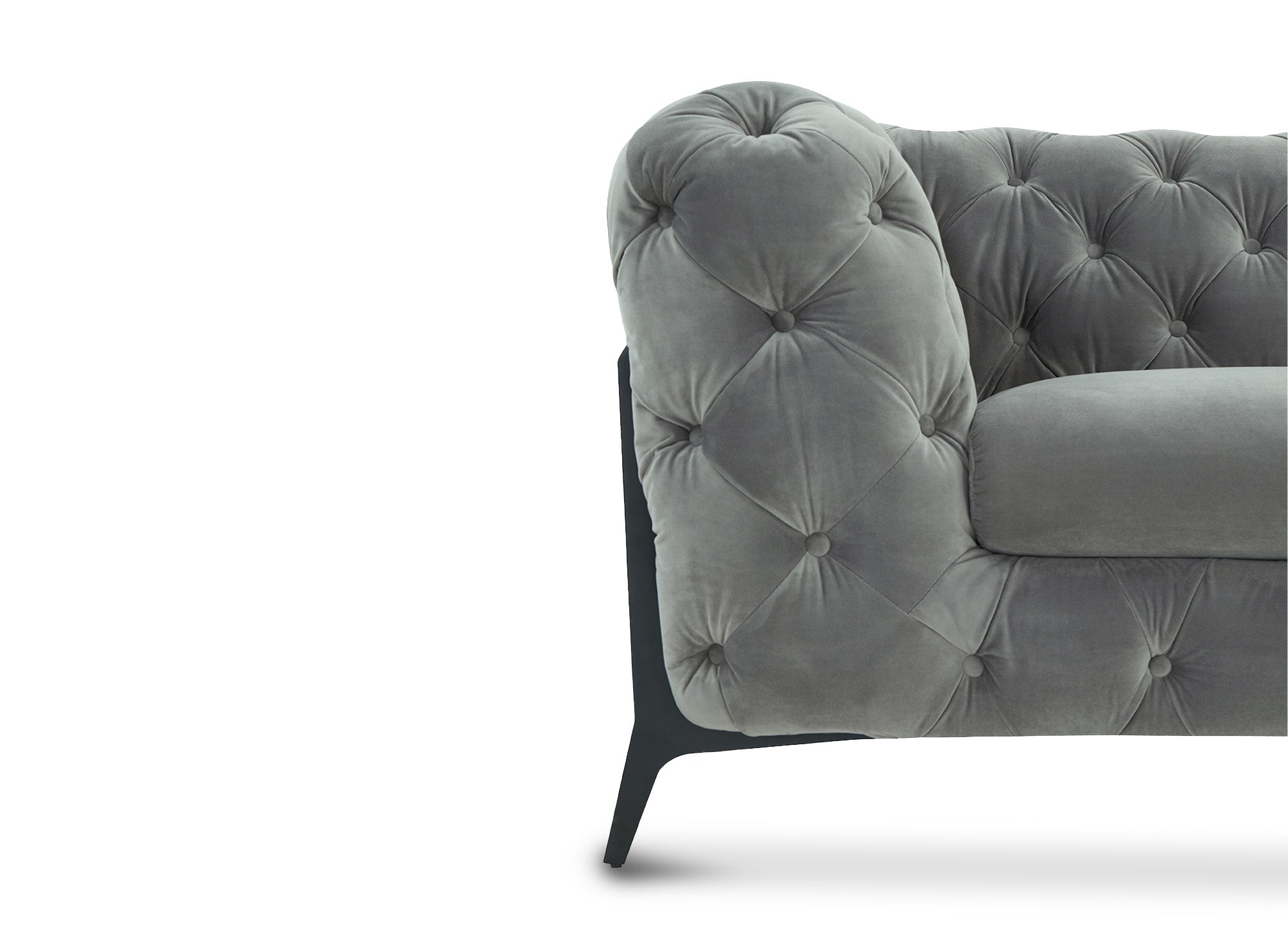 CARMEN, wendbares, getuftetes Chesterfield-Ecksofa aus grauem Samt