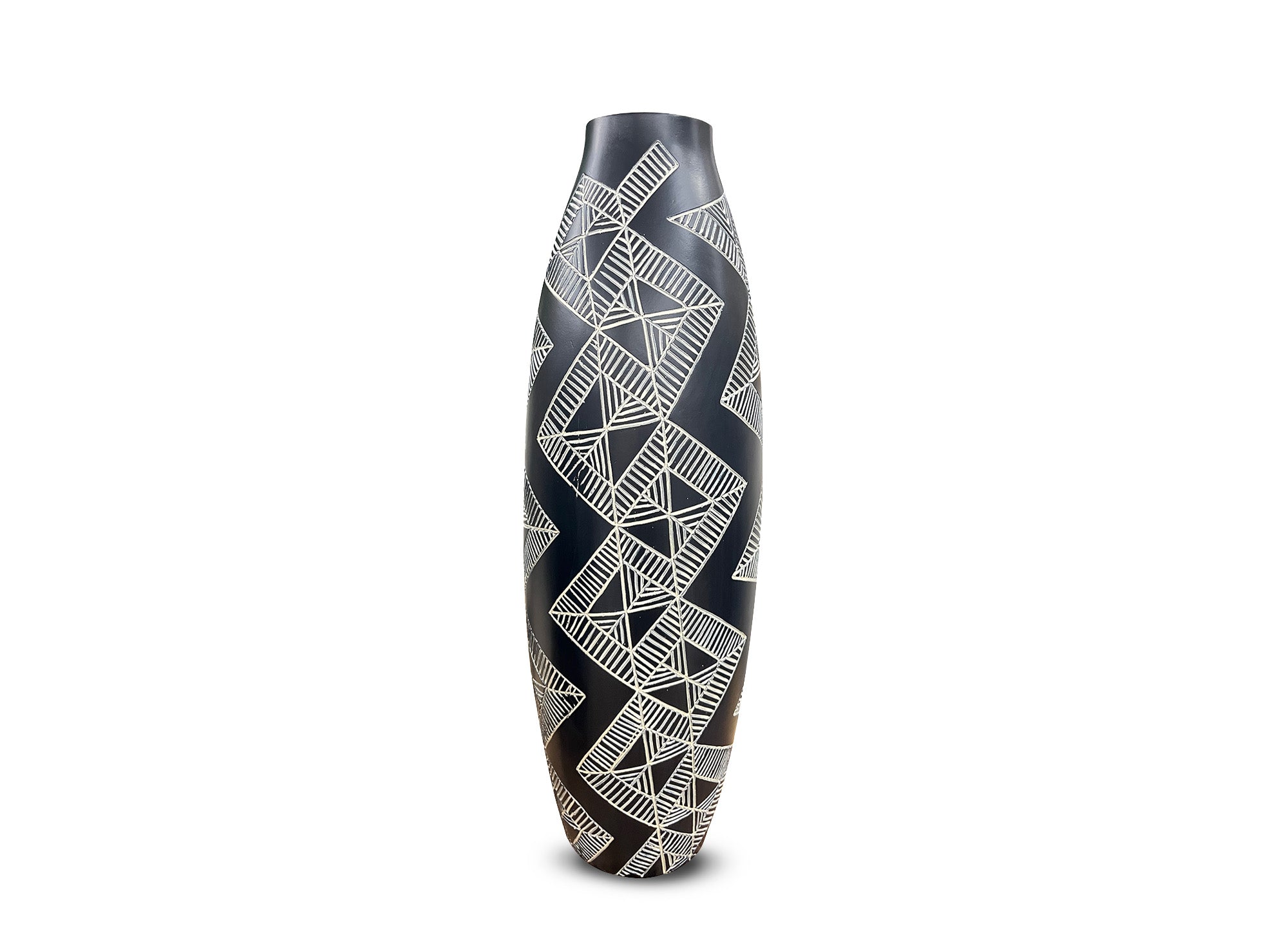 Ethno-Vase aus schwarz-weißem Polyresin H55 cm MAORI