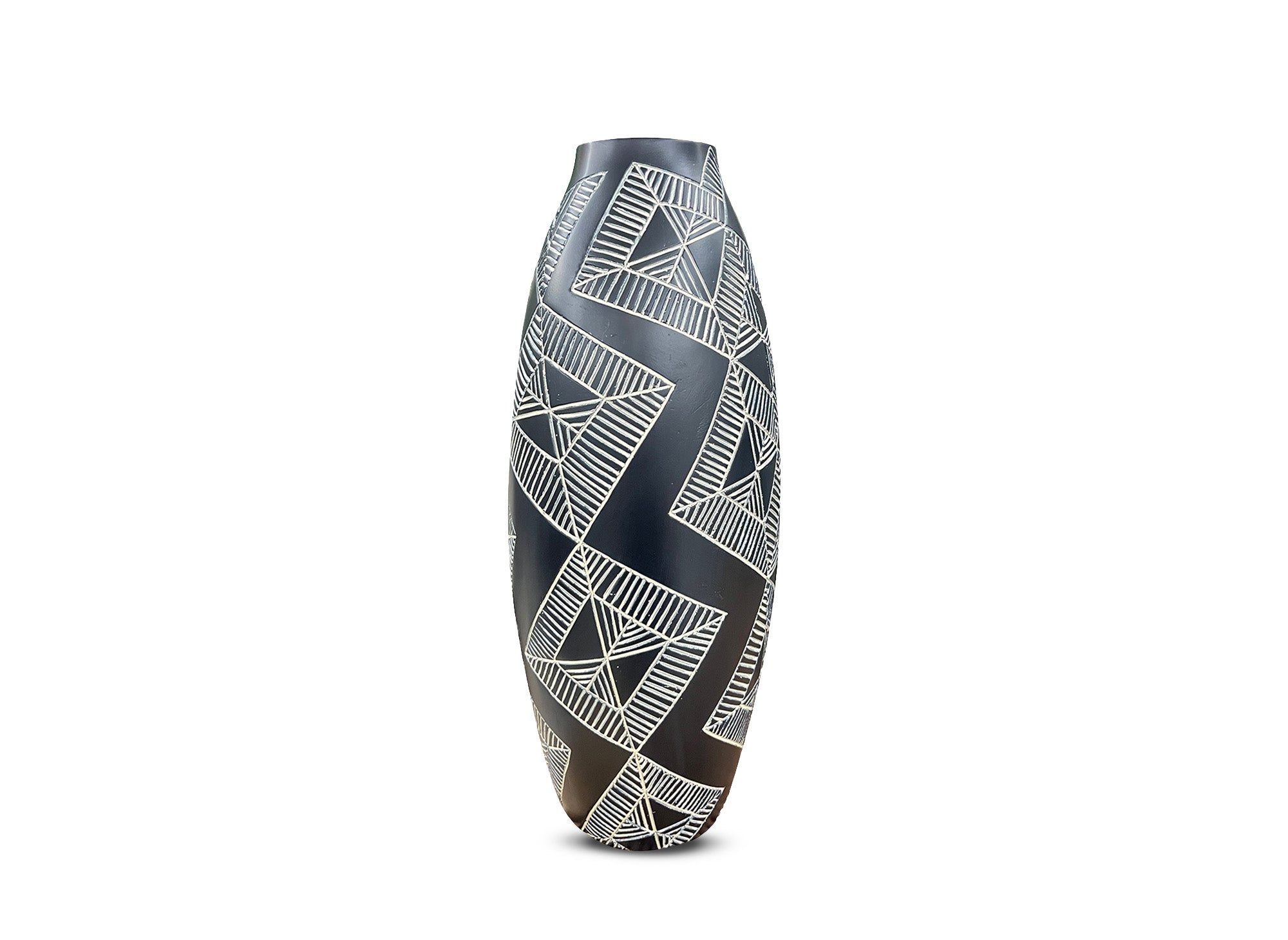 Ethno-Vase aus schwarz-weißem Polyresin H43 cm MAORI