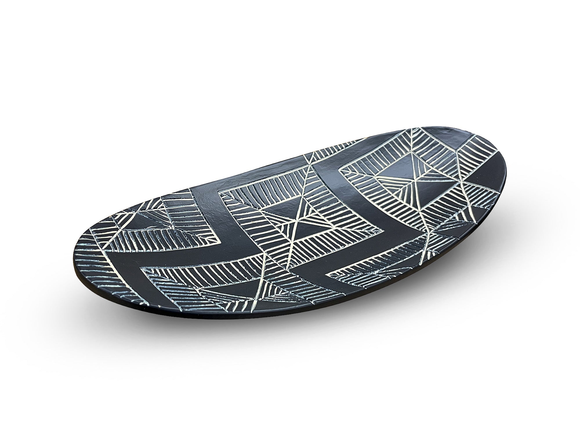 Ethno-Tablett aus schwarz-weißem Polyresin 37 cm MAORI
