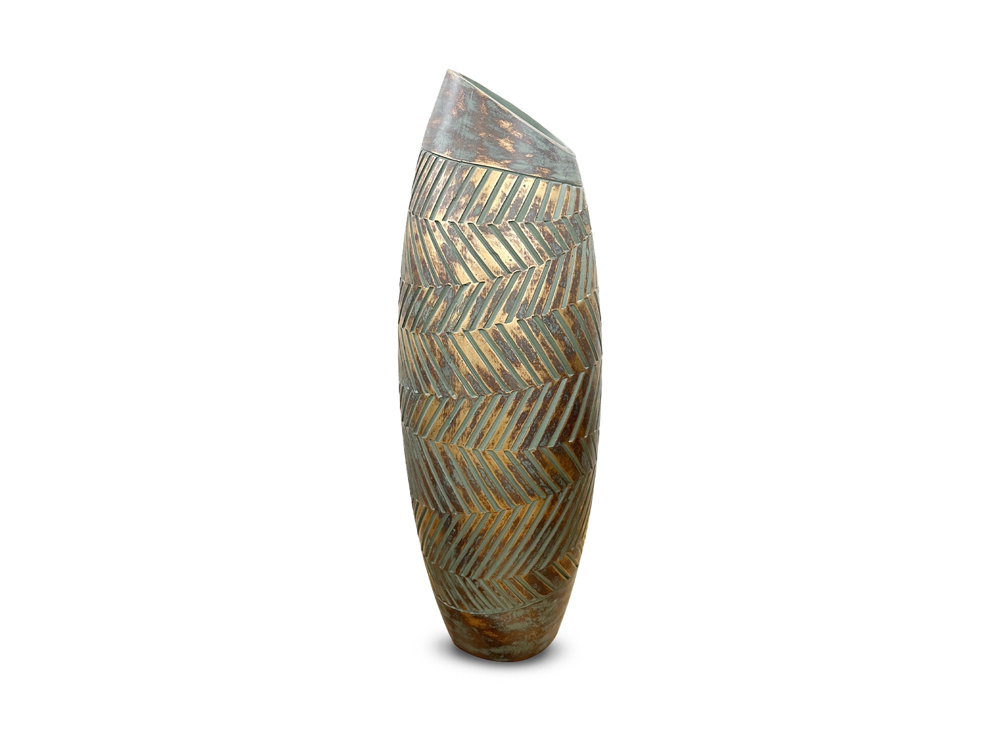 AMIRA Vase aus Polyresin in Grün und Gold, H46 cm
