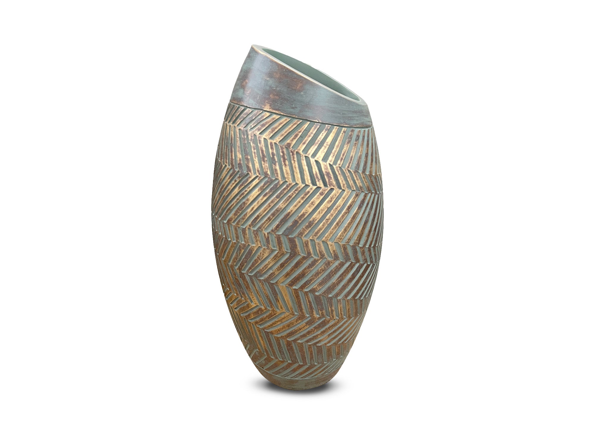 AMIRA Vase aus Polyresin in Grün und Gold, H35 cm