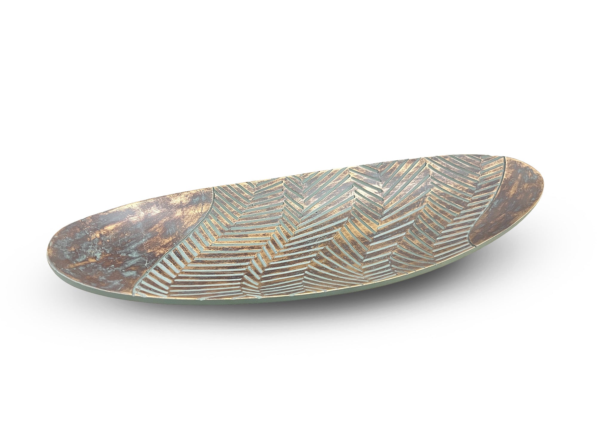 Ovales Tablett aus grünem und goldenem Polyresin 49 cm AMIRA