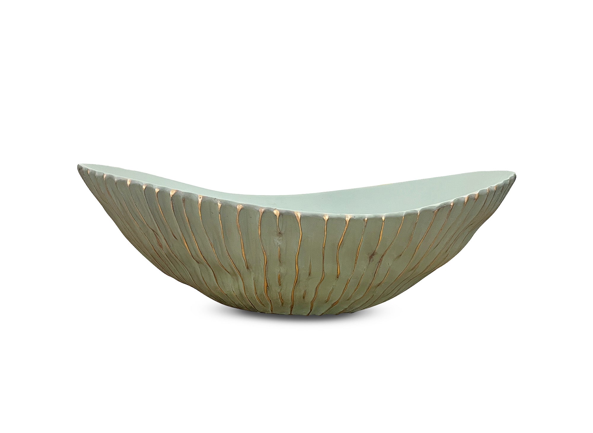 Ovale Schale aus grünem und goldenem Polyresin 40 cm GABY