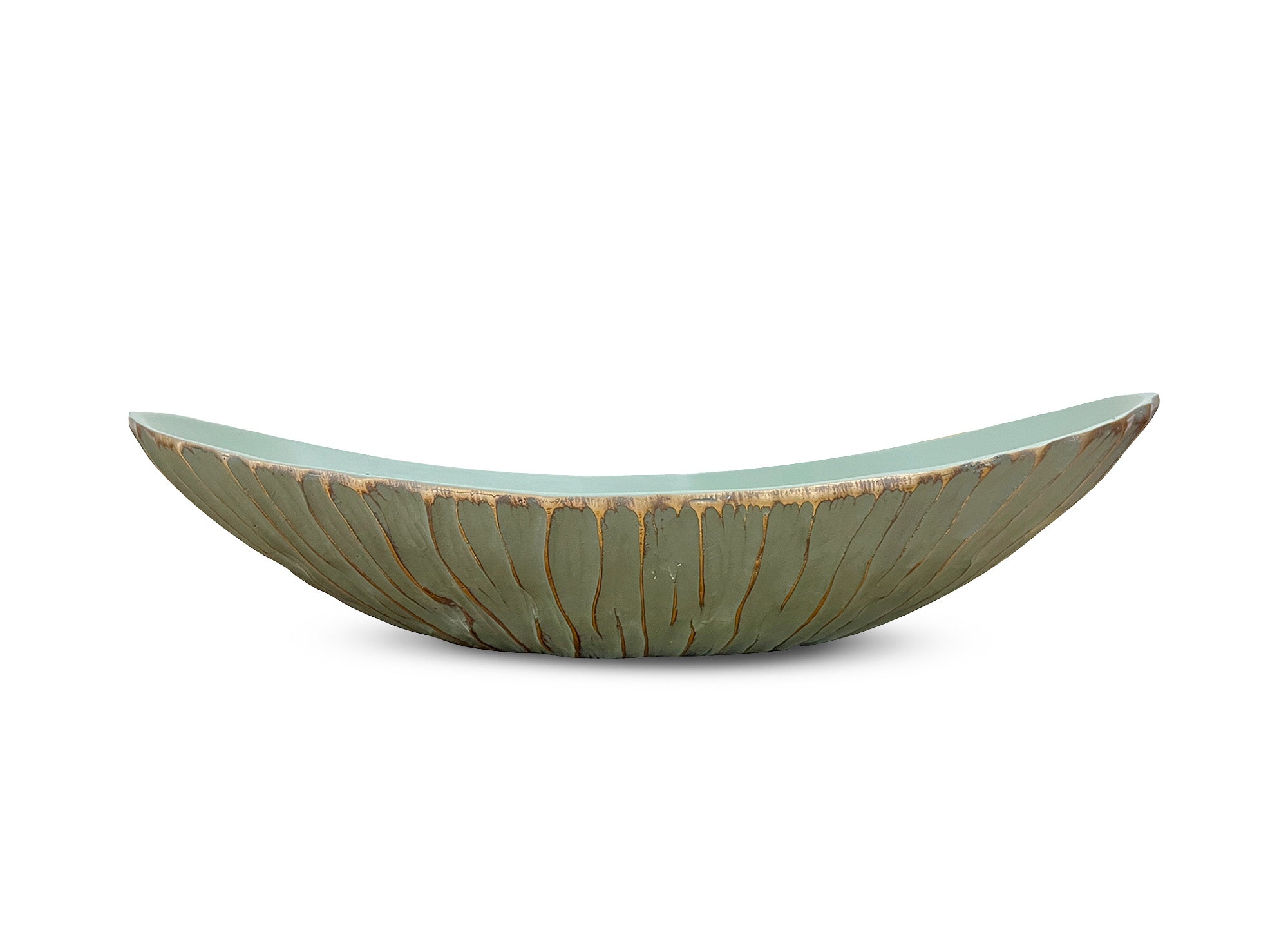 Ovale Schale aus grünem und goldenem Polyresin 35 cm GABY