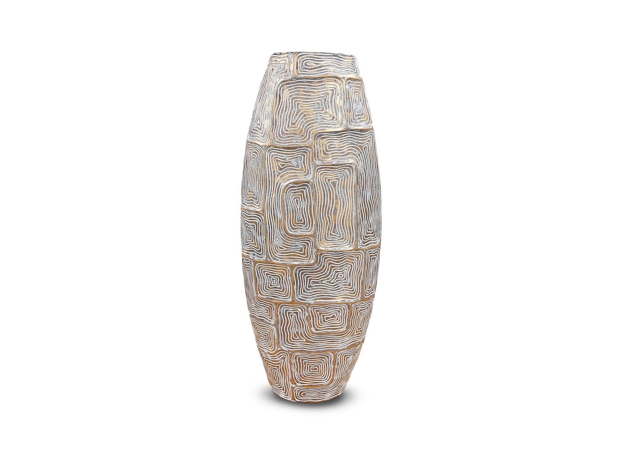Totemvase aus Kunstharz, weiß und goldfarben, H60 cm, ARBORA