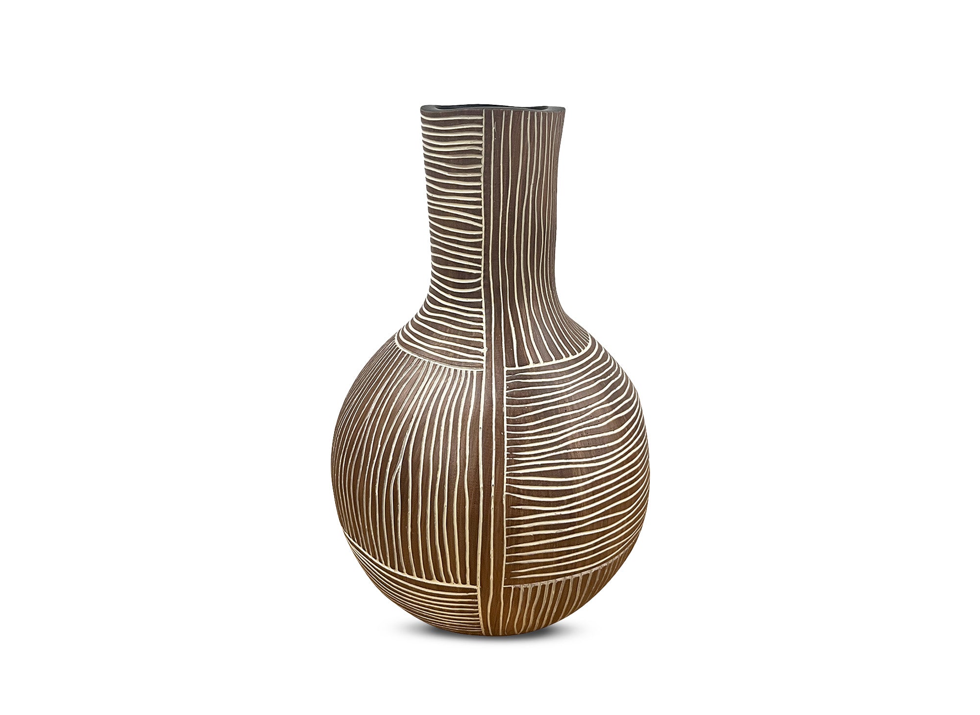 Ethnische Vase aus Polyresin, Holz und Weiß H36 cm AKIRA