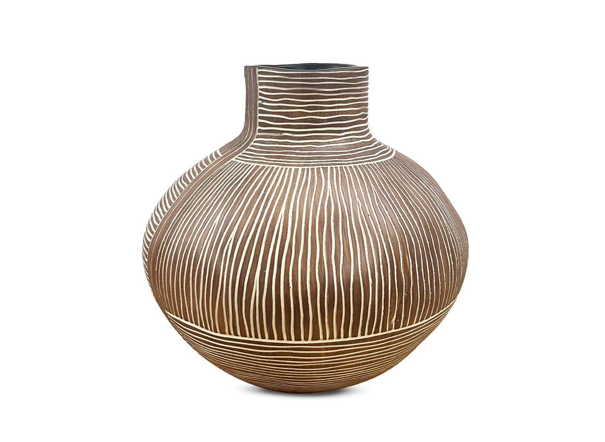 Ethnische Vase aus Polyresin, Holz und Weiß H26 cm AKIRA