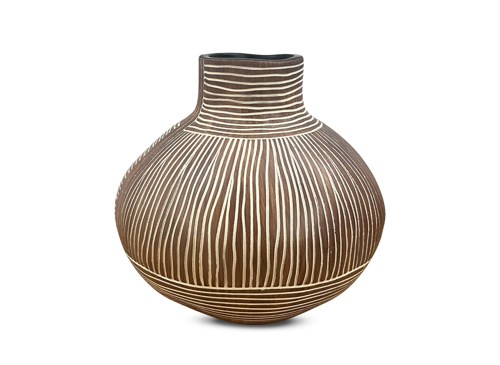 Ethnische Vase aus Polyresin, Holz und Weiß H21 cm AKIRA