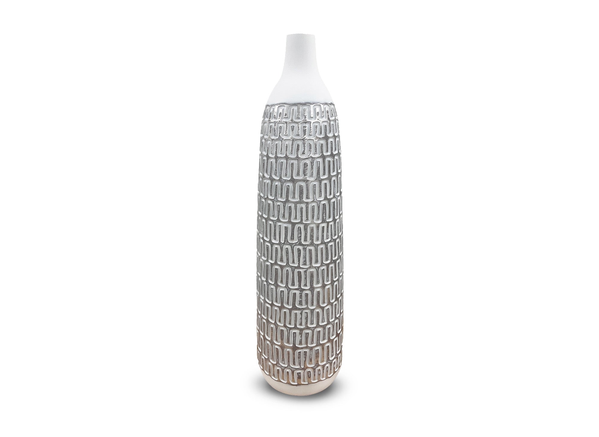 XL Vase aus weißem und silbernem Polyresin H59 cm ALAIA